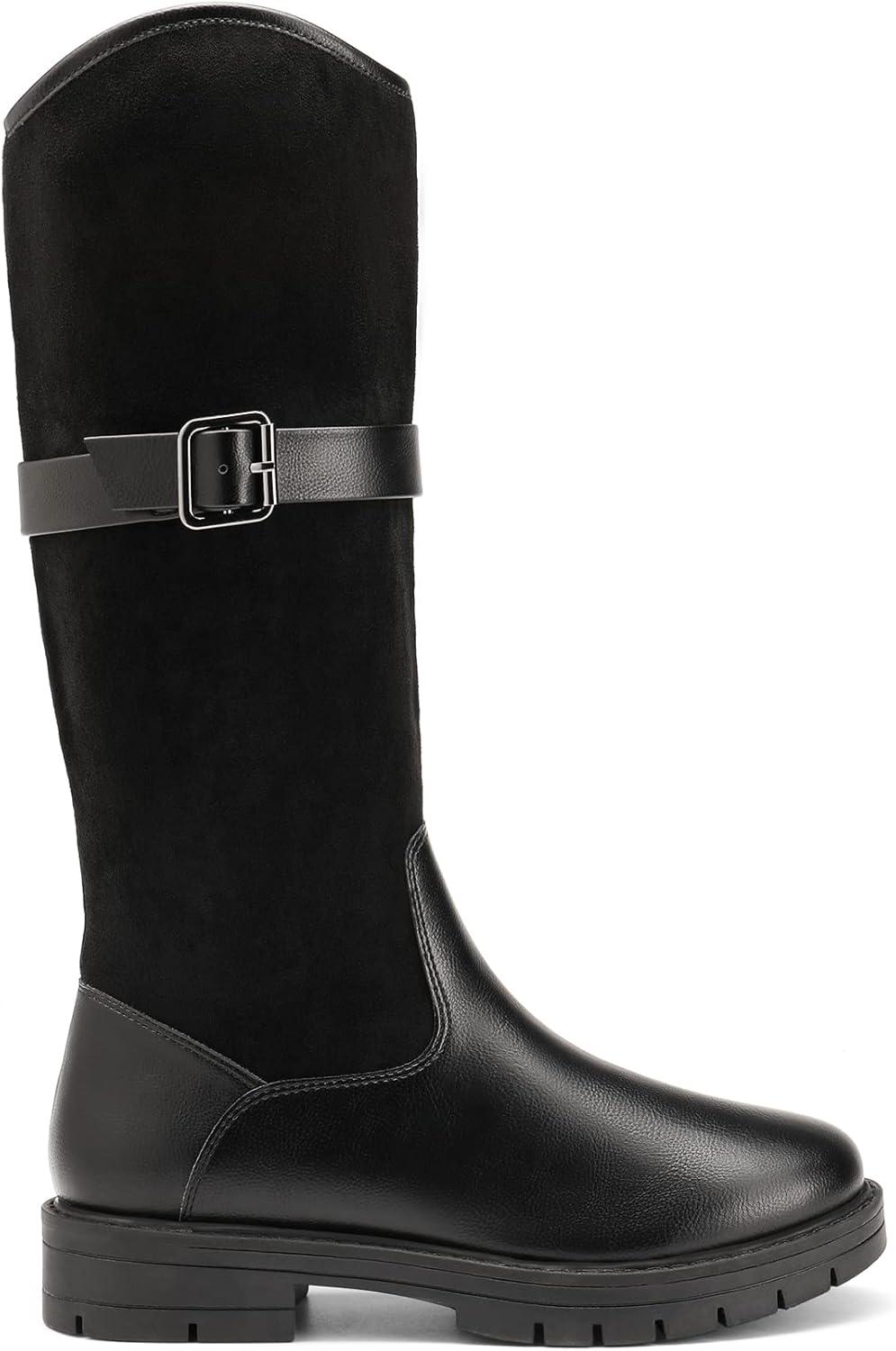 imageDREAM PAIRS Girls Knee High Buckle Fashion Riding Boots Little KidBig KidBlack