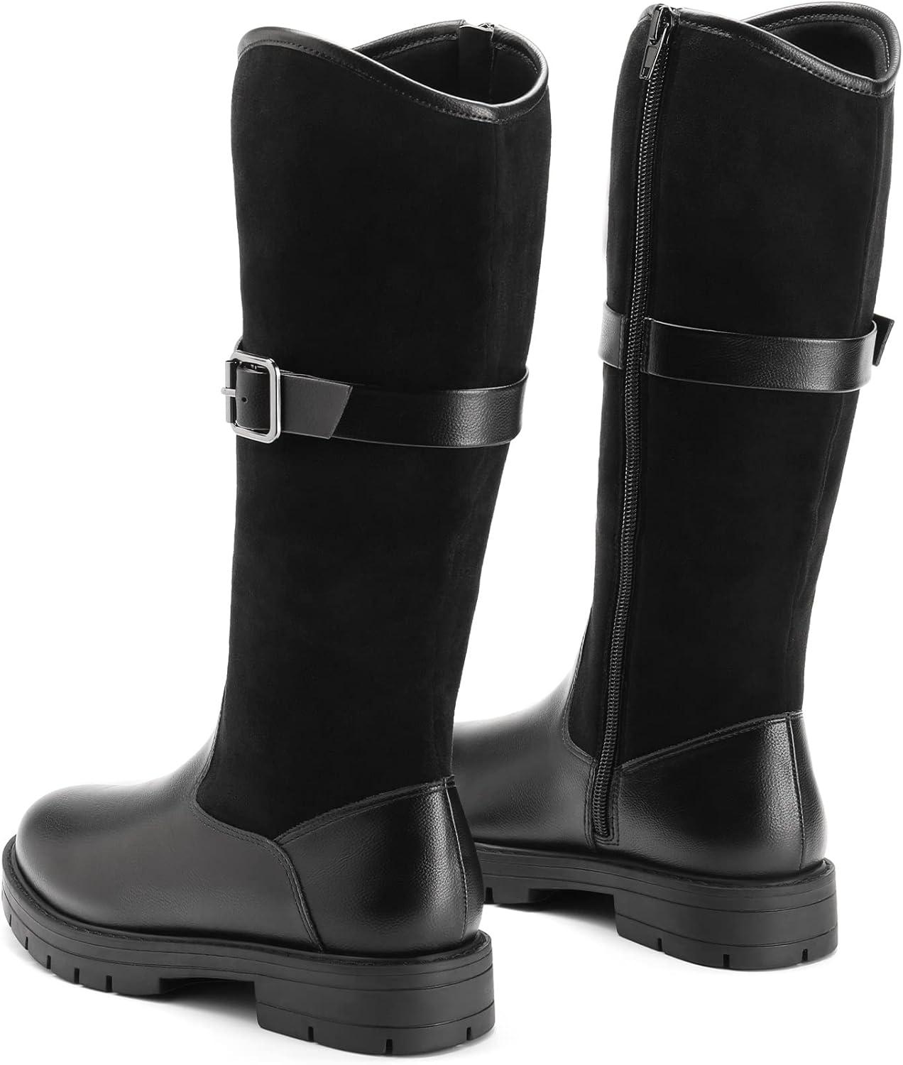 imageDREAM PAIRS Girls Knee High Buckle Fashion Riding Boots Little KidBig KidBlack