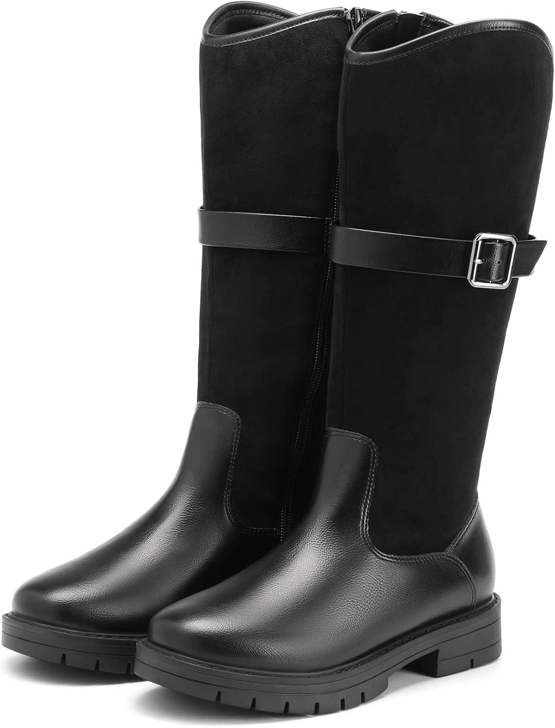 imageDREAM PAIRS Girls Knee High Buckle Fashion Riding Boots Little KidBig KidBlack