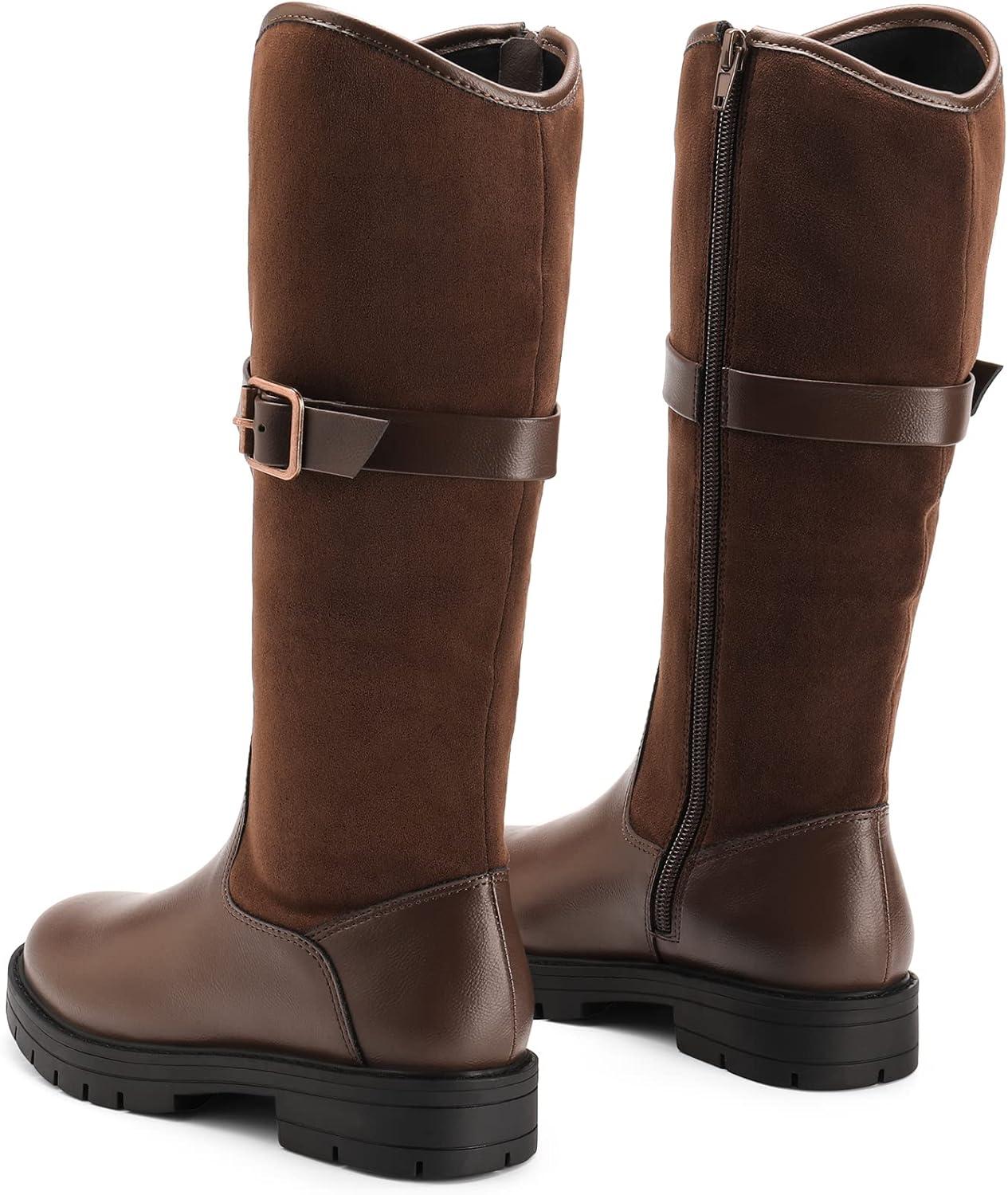 imageDREAM PAIRS Girls Knee High Buckle Fashion Riding Boots Little KidBig KidBrown