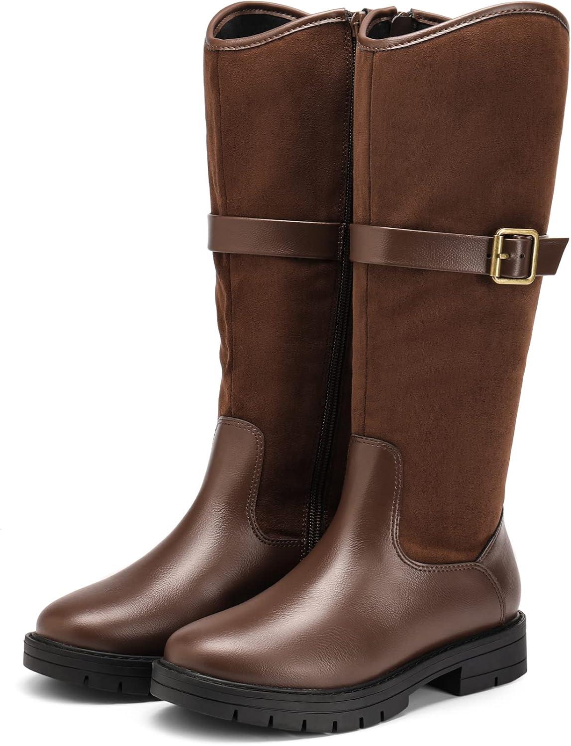 imageDREAM PAIRS Girls Knee High Buckle Fashion Riding Boots Little KidBig KidBrown