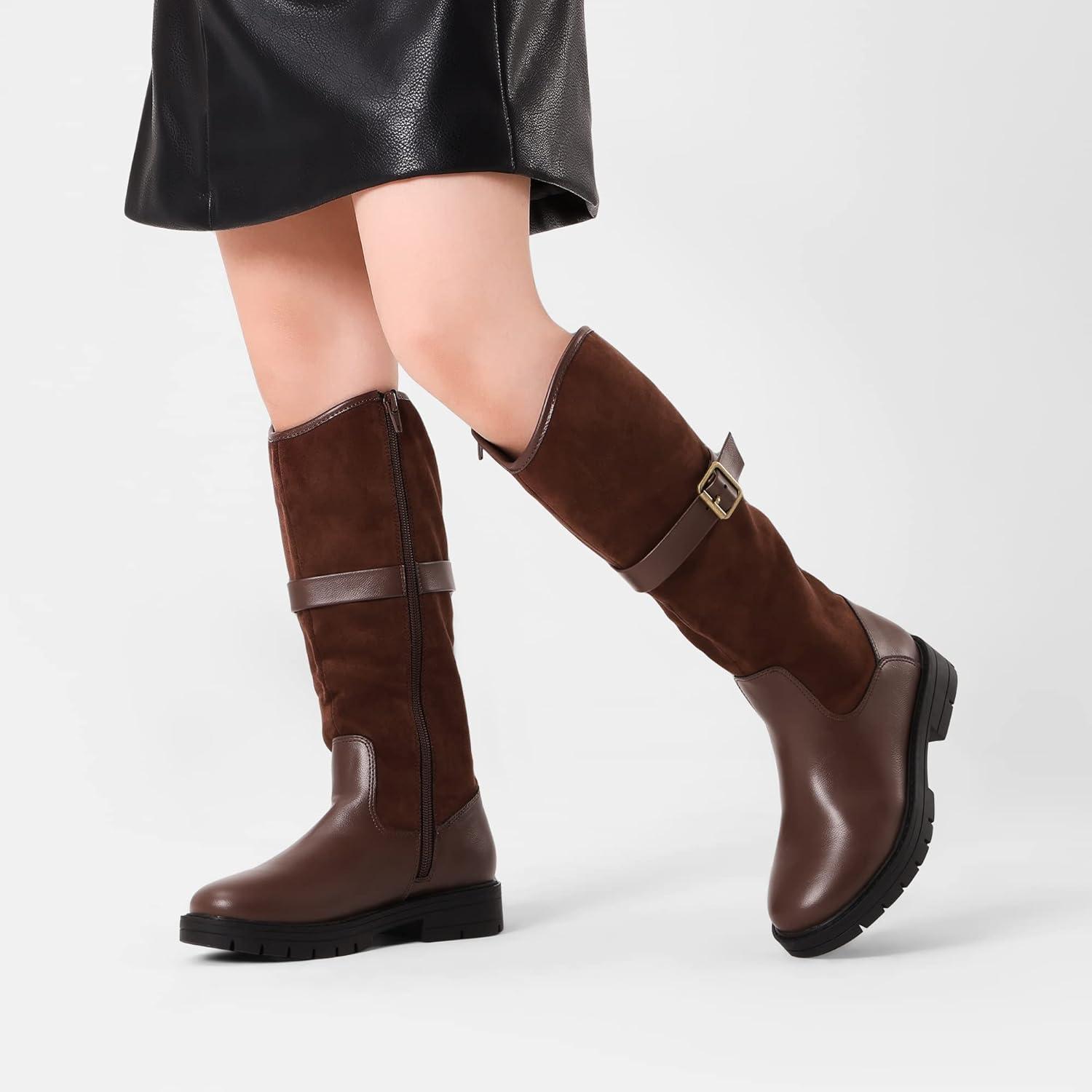 imageDREAM PAIRS Girls Knee High Buckle Fashion Riding Boots Little KidBig KidBrown