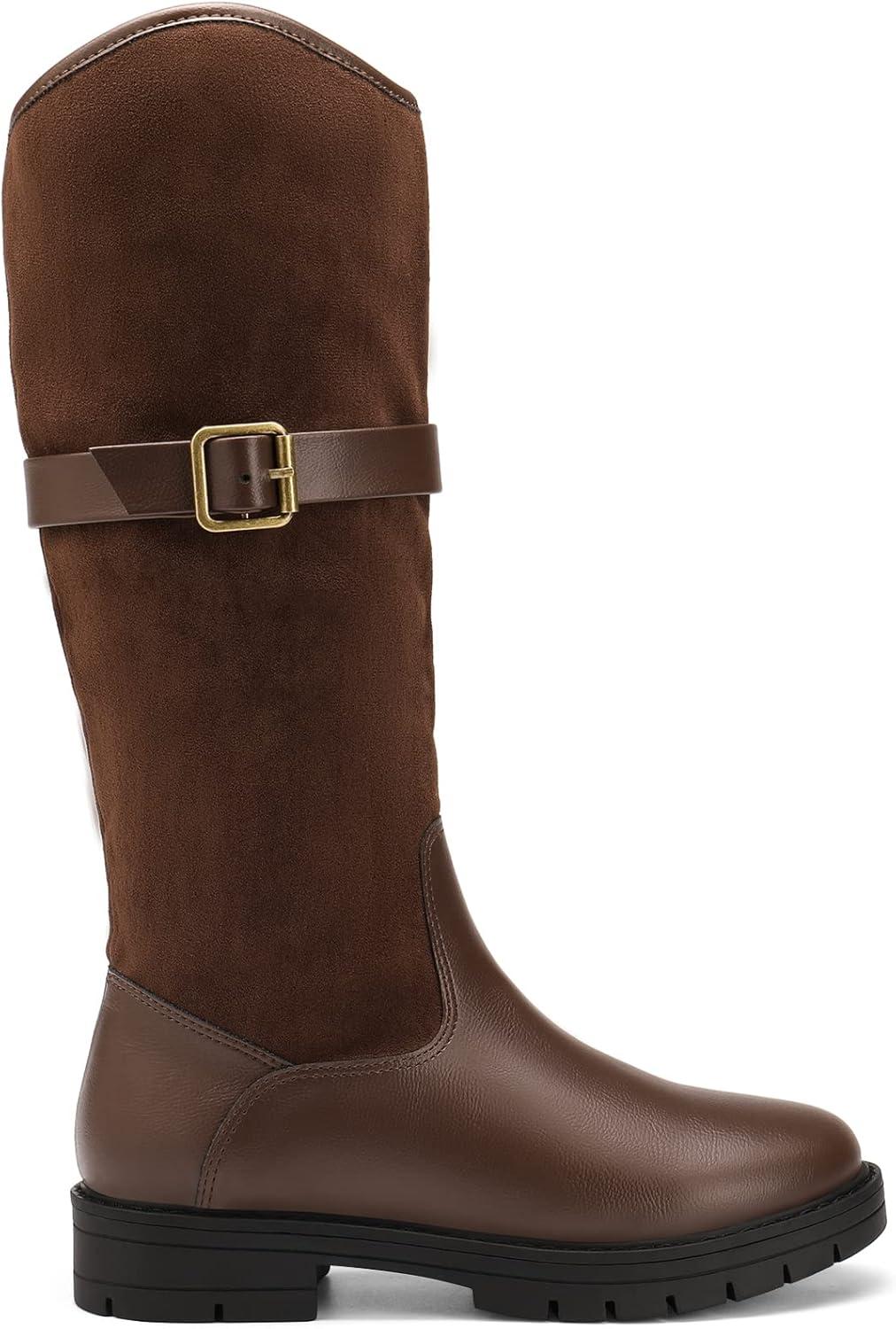 imageDREAM PAIRS Girls Knee High Buckle Fashion Riding Boots Little KidBig KidBrown