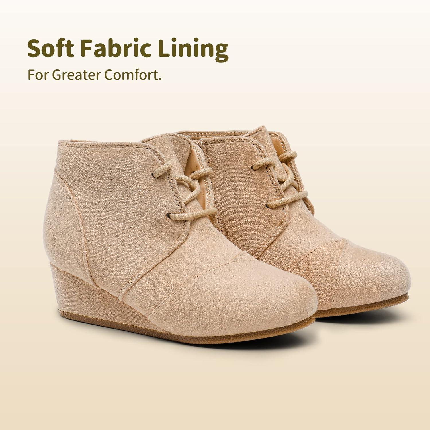 imageDREAM PAIRS Girls Low Wedge Heel Booties Side Zipper Ankle Boots ToddlerLittle KidBig KidBeige