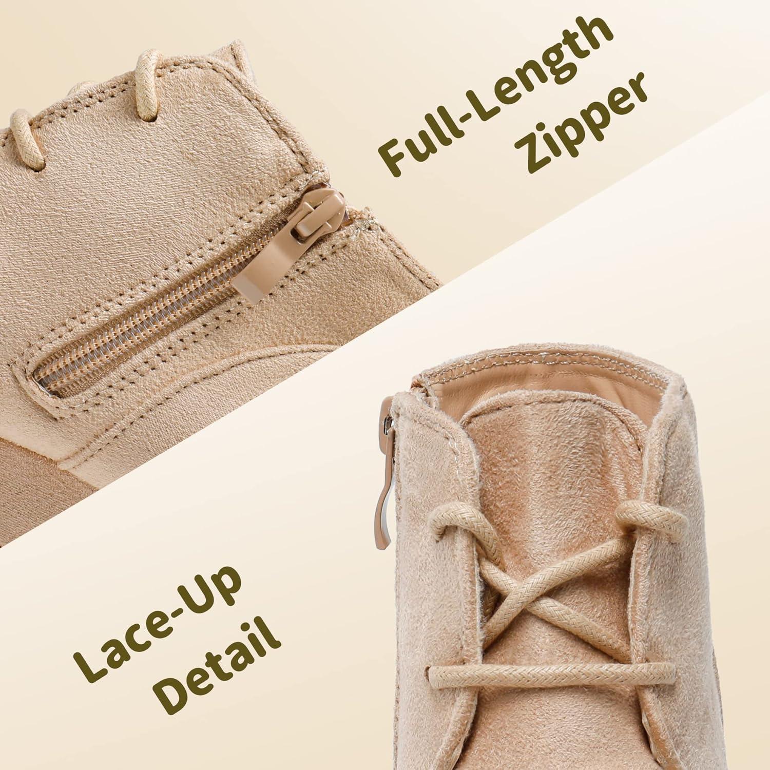 imageDREAM PAIRS Girls Low Wedge Heel Booties Side Zipper Ankle Boots ToddlerLittle KidBig KidBeige