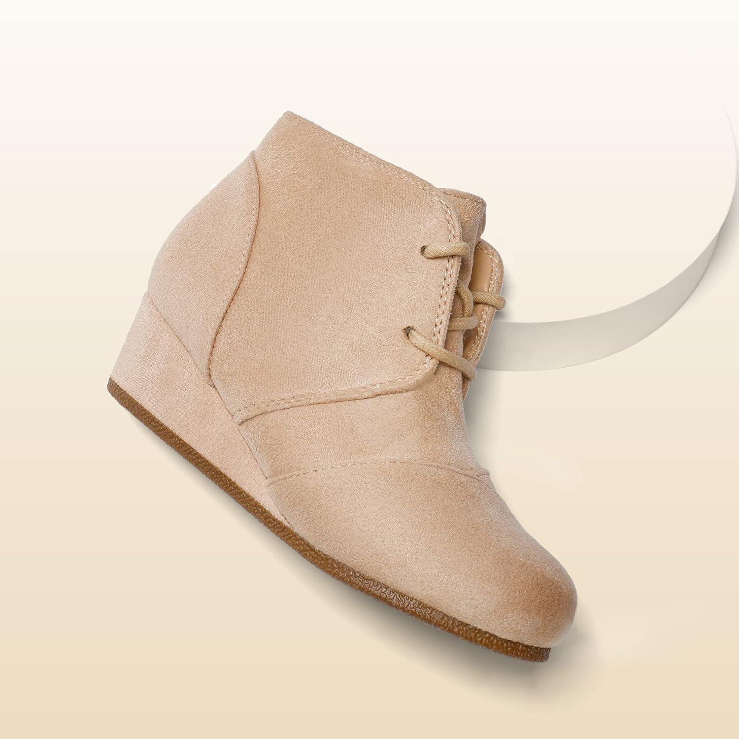 imageDREAM PAIRS Girls Low Wedge Heel Booties Side Zipper Ankle Boots ToddlerLittle KidBig KidBeige