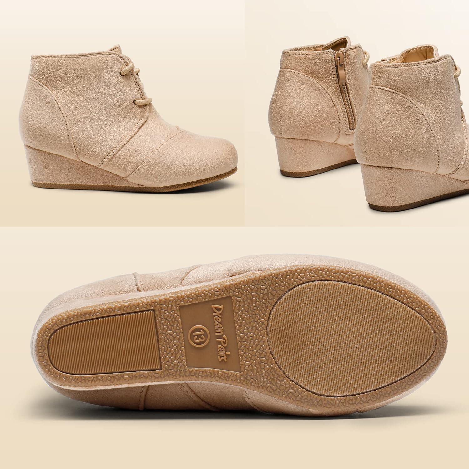imageDREAM PAIRS Girls Low Wedge Heel Booties Side Zipper Ankle Boots ToddlerLittle KidBig KidBeige