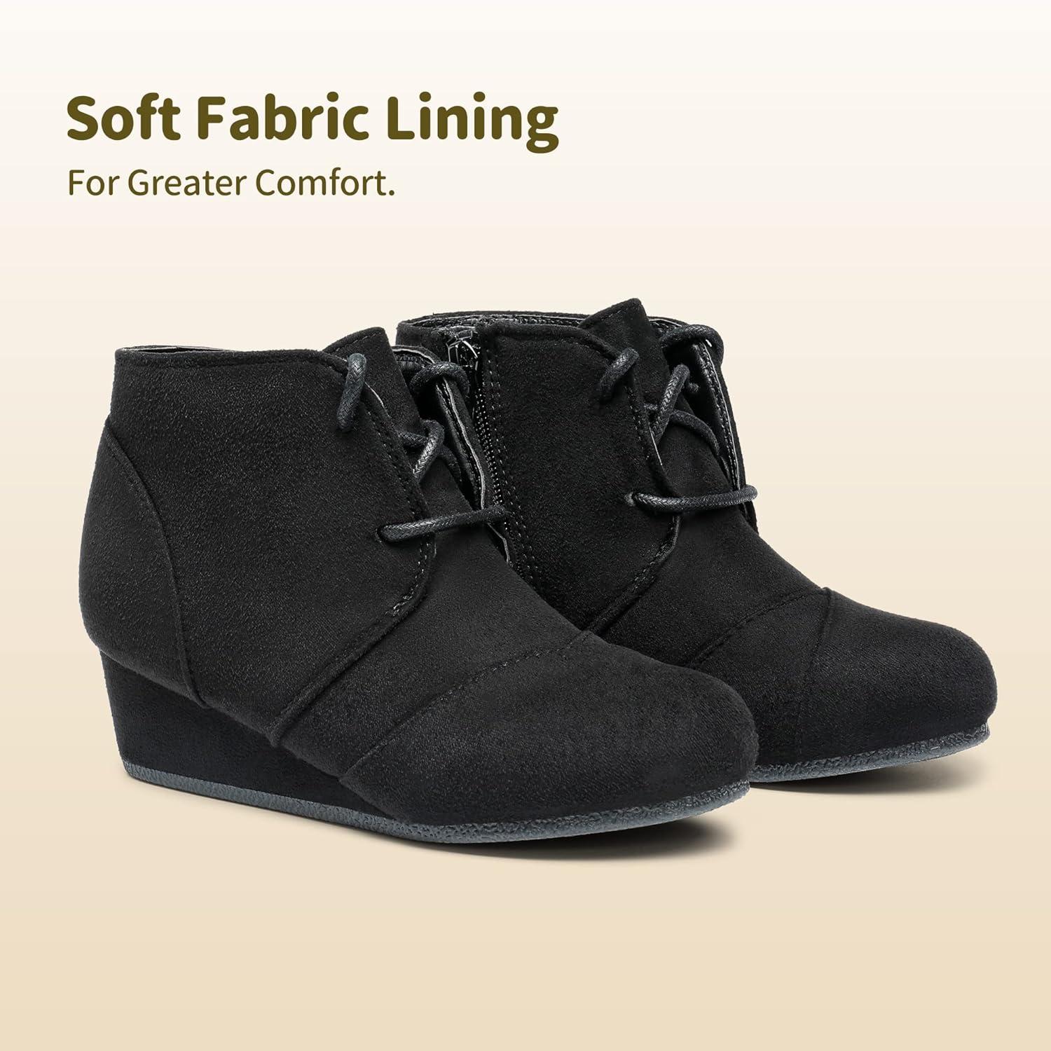 imageDREAM PAIRS Girls Low Wedge Heel Booties Side Zipper Ankle Boots ToddlerLittle KidBig KidBlack