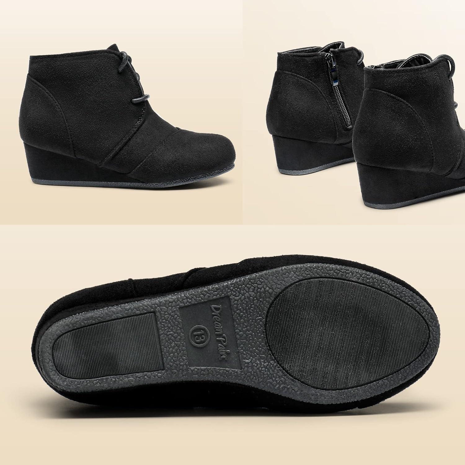 imageDREAM PAIRS Girls Low Wedge Heel Booties Side Zipper Ankle Boots ToddlerLittle KidBig KidBlack
