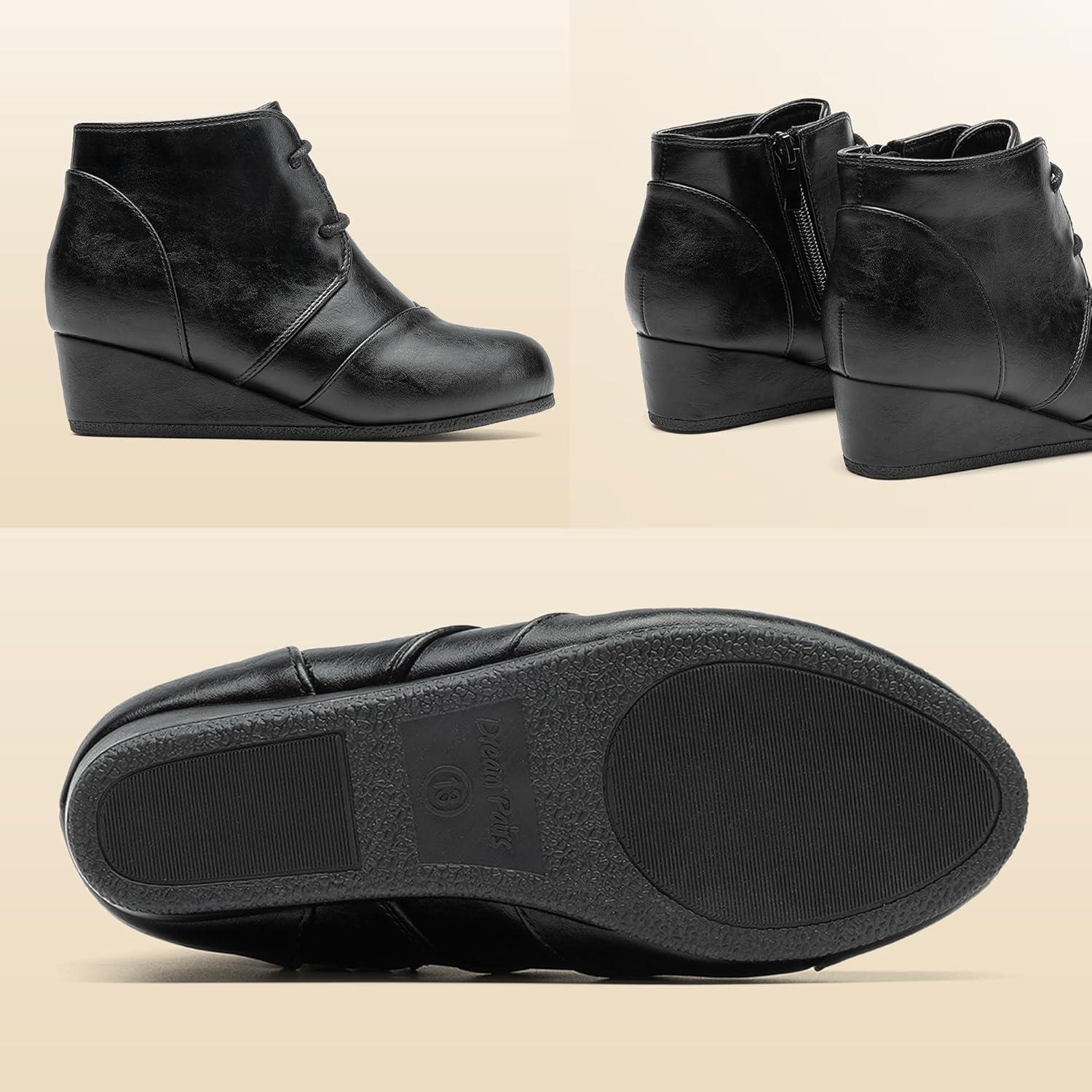 imageDREAM PAIRS Girls Low Wedge Heel Booties Side Zipper Ankle Boots ToddlerLittle KidBig KidBlackpu