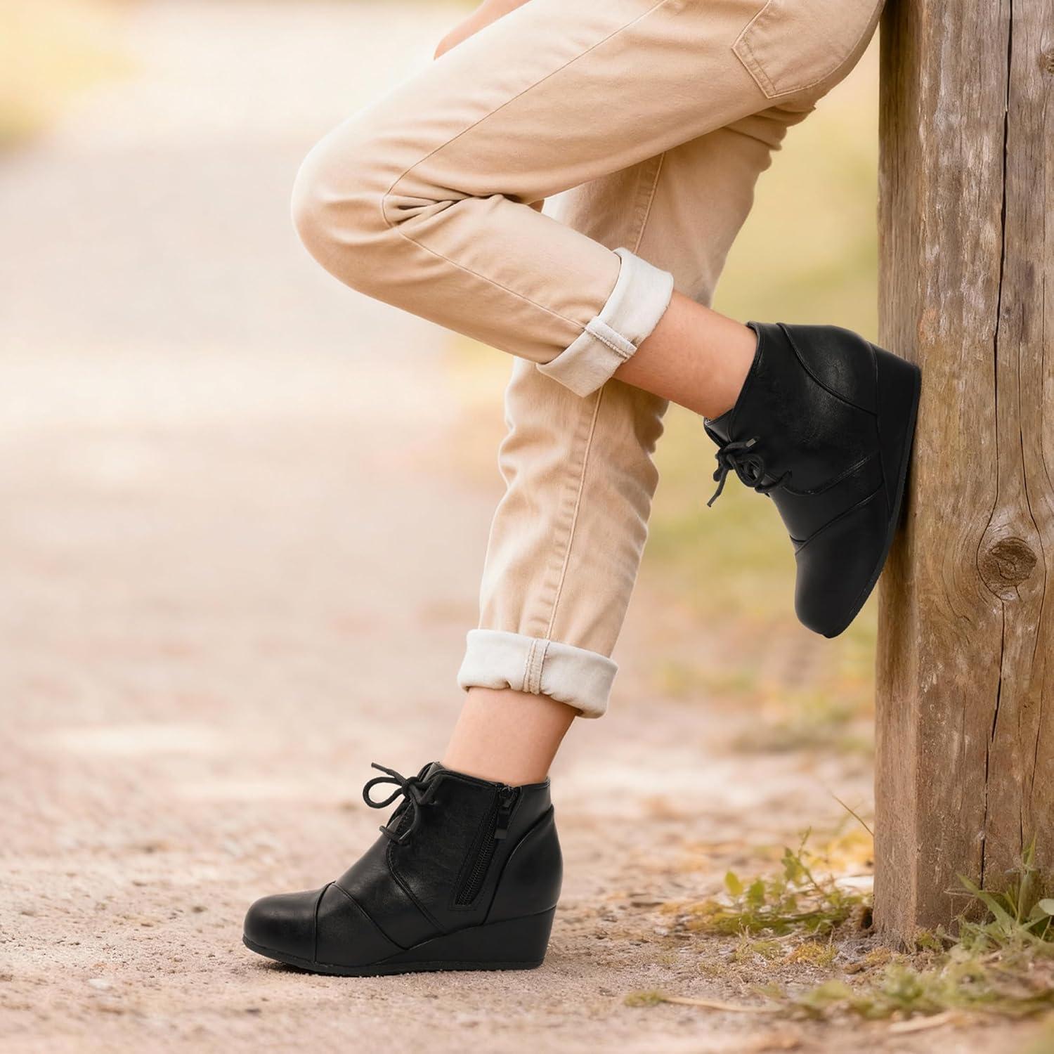 imageDREAM PAIRS Girls Low Wedge Heel Booties Side Zipper Ankle Boots ToddlerLittle KidBig KidBlackpu