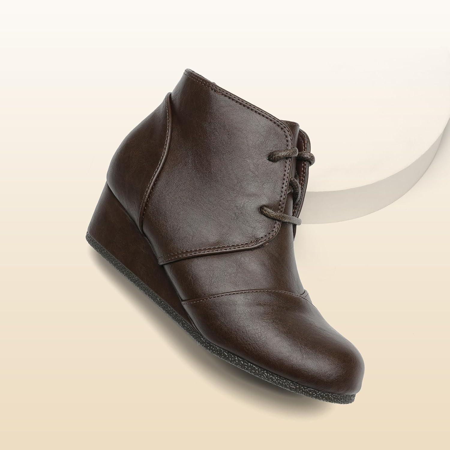 imageDREAM PAIRS Girls Low Wedge Heel Booties Side Zipper Ankle Boots ToddlerLittle KidBig KidBrownpu