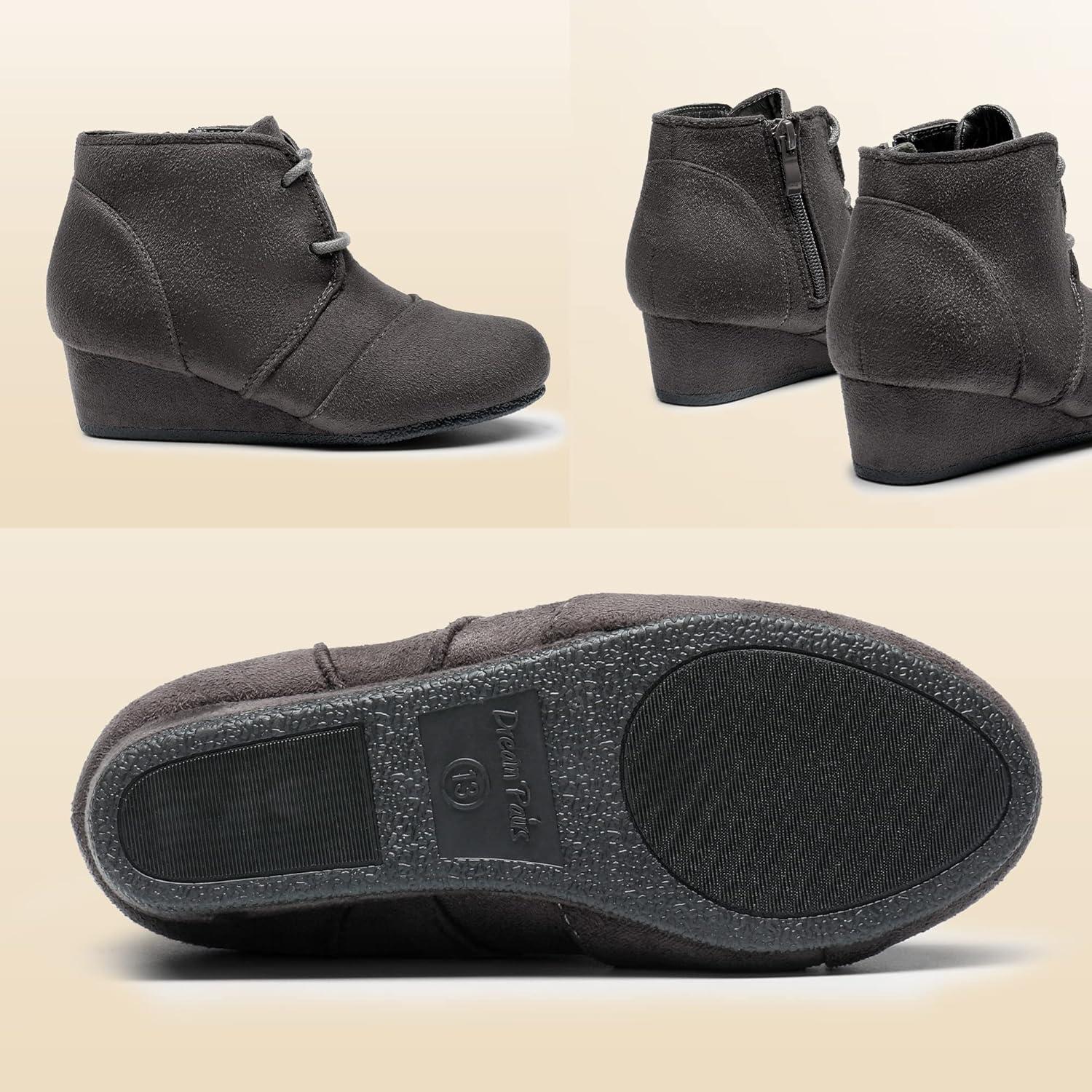 imageDREAM PAIRS Girls Low Wedge Heel Booties Side Zipper Ankle Boots ToddlerLittle KidBig KidGrey
