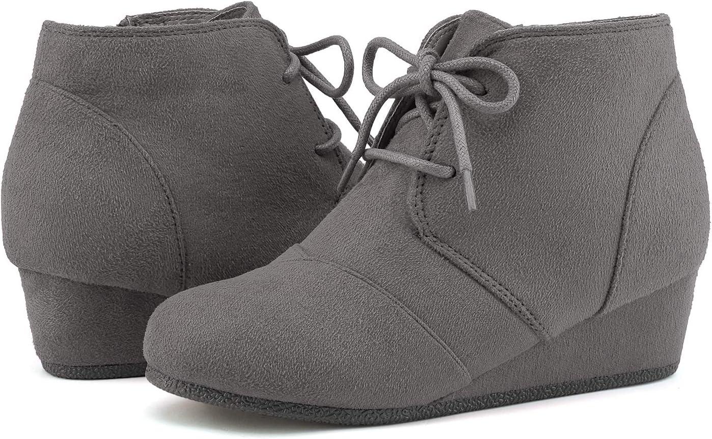 imageDREAM PAIRS Girls Low Wedge Heel Booties Side Zipper Ankle Boots ToddlerLittle KidBig KidGrey