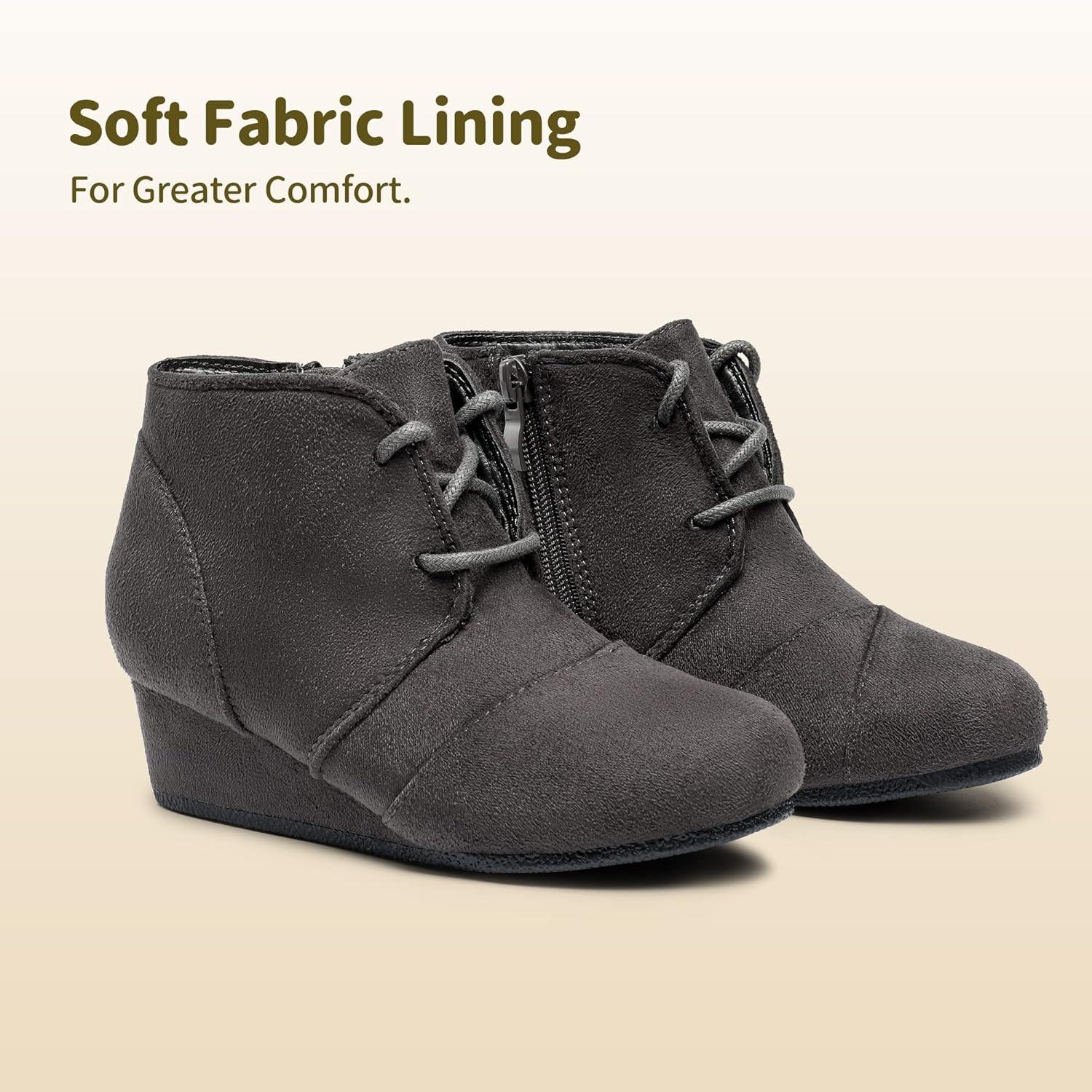 imageDREAM PAIRS Girls Low Wedge Heel Booties Side Zipper Ankle Boots ToddlerLittle KidBig KidGrey