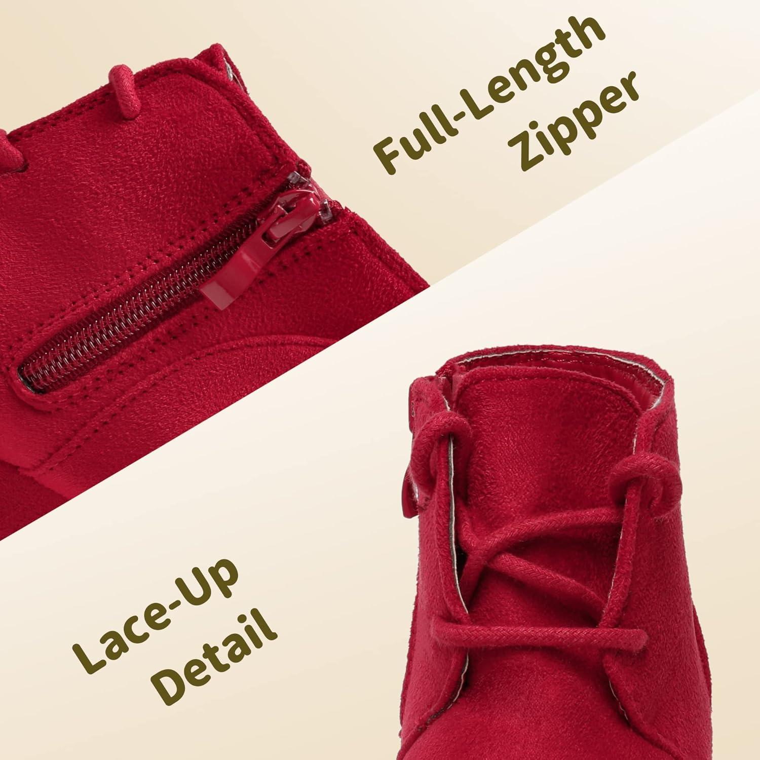 imageDREAM PAIRS Girls Low Wedge Heel Booties Side Zipper Ankle Boots ToddlerLittle KidBig KidRed