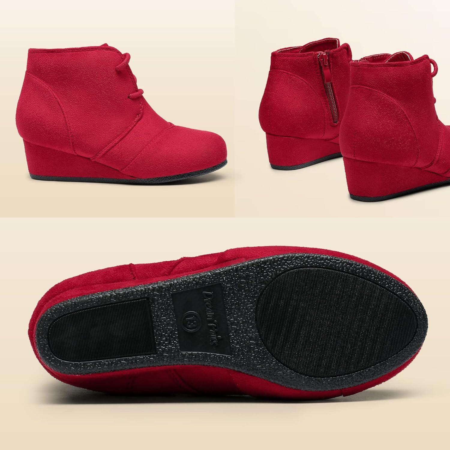 imageDREAM PAIRS Girls Low Wedge Heel Booties Side Zipper Ankle Boots ToddlerLittle KidBig KidRed