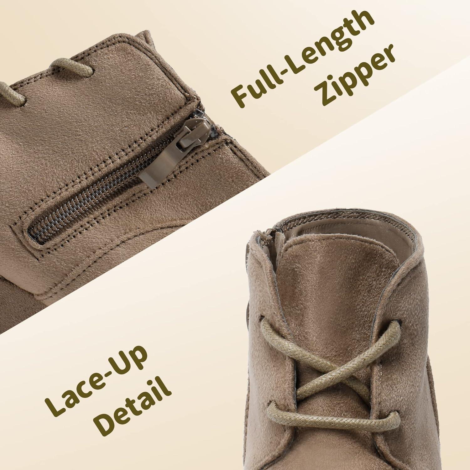 imageDREAM PAIRS Girls Low Wedge Heel Booties Side Zipper Ankle Boots ToddlerLittle KidBig KidTaupe