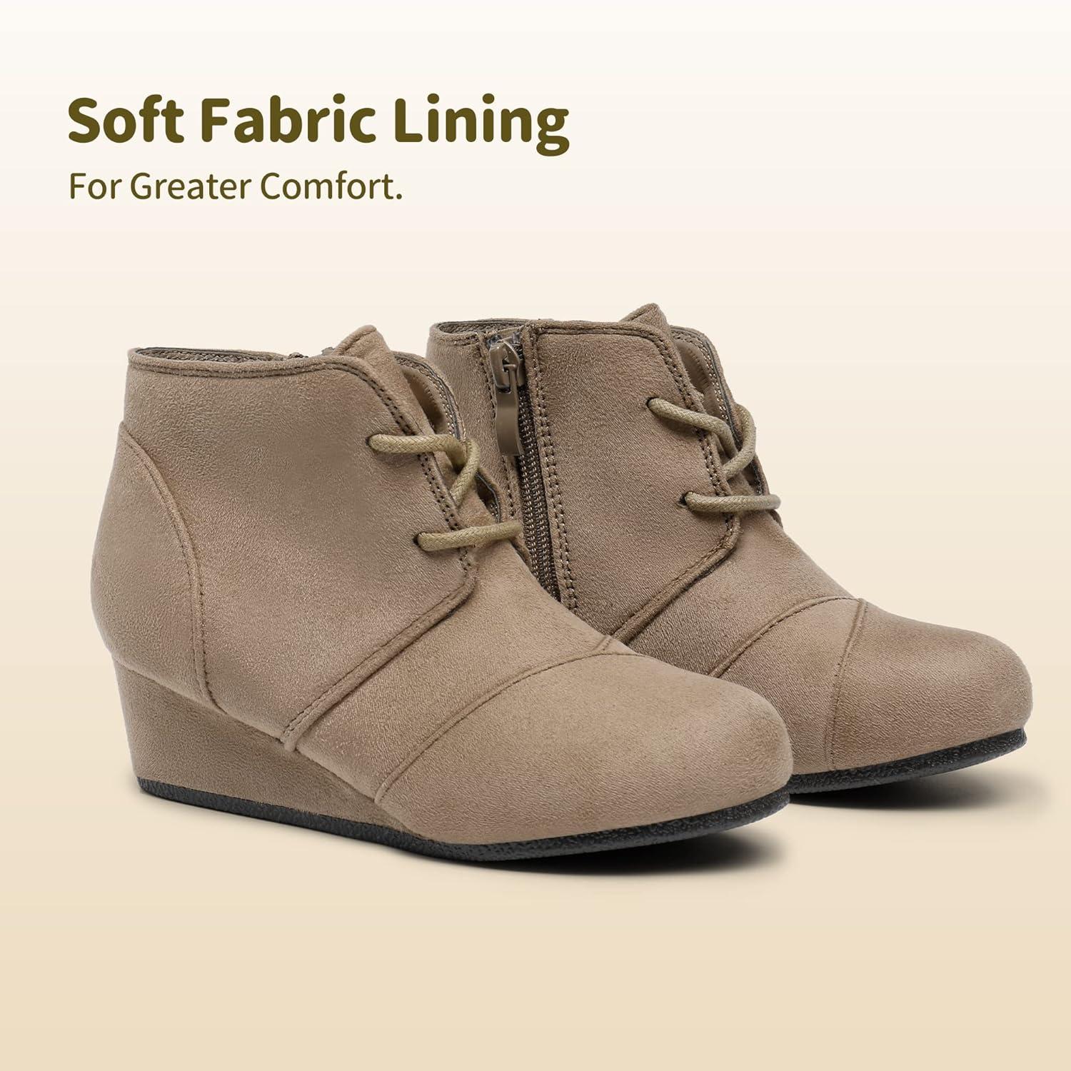 imageDREAM PAIRS Girls Low Wedge Heel Booties Side Zipper Ankle Boots ToddlerLittle KidBig KidTaupe