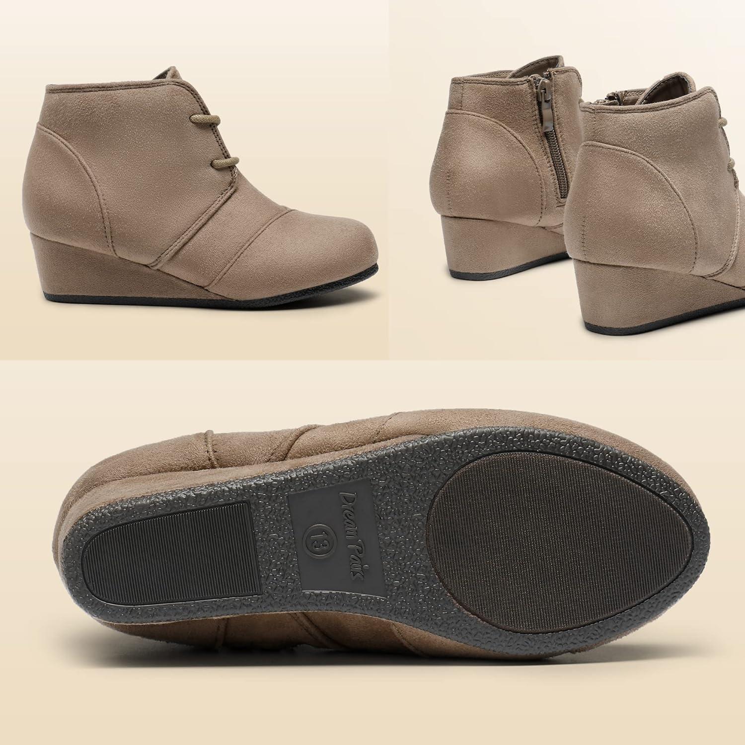 imageDREAM PAIRS Girls Low Wedge Heel Booties Side Zipper Ankle Boots ToddlerLittle KidBig KidTaupe