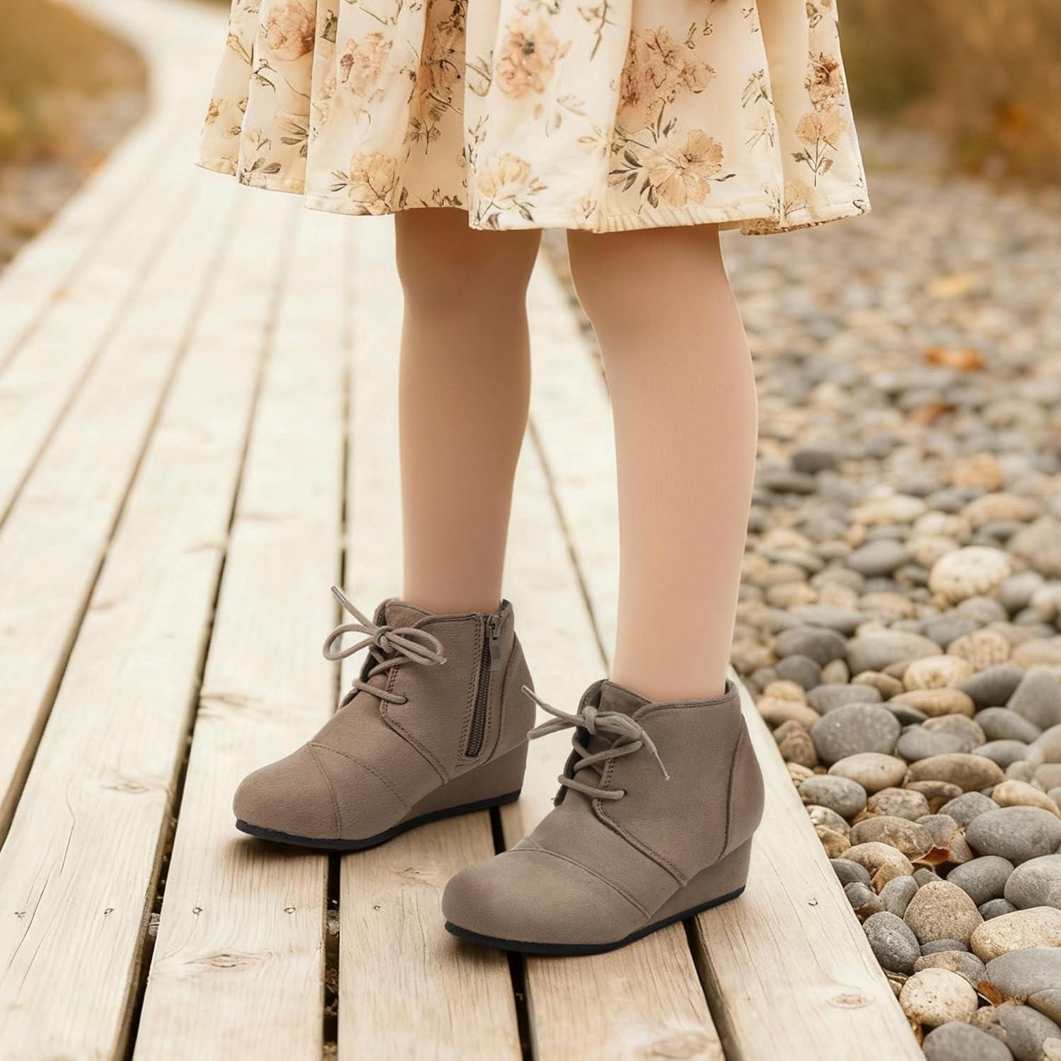 imageDREAM PAIRS Girls Low Wedge Heel Booties Side Zipper Ankle Boots ToddlerLittle KidBig KidTaupe