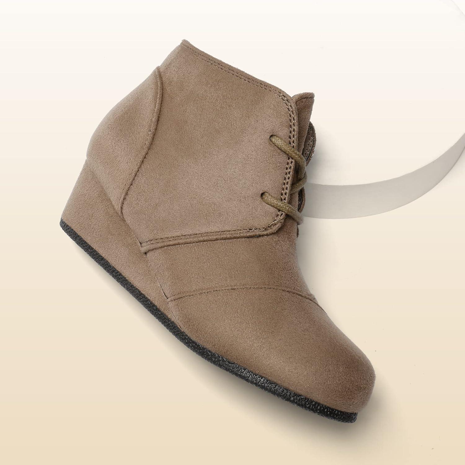 imageDREAM PAIRS Girls Low Wedge Heel Booties Side Zipper Ankle Boots ToddlerLittle KidBig KidTaupe