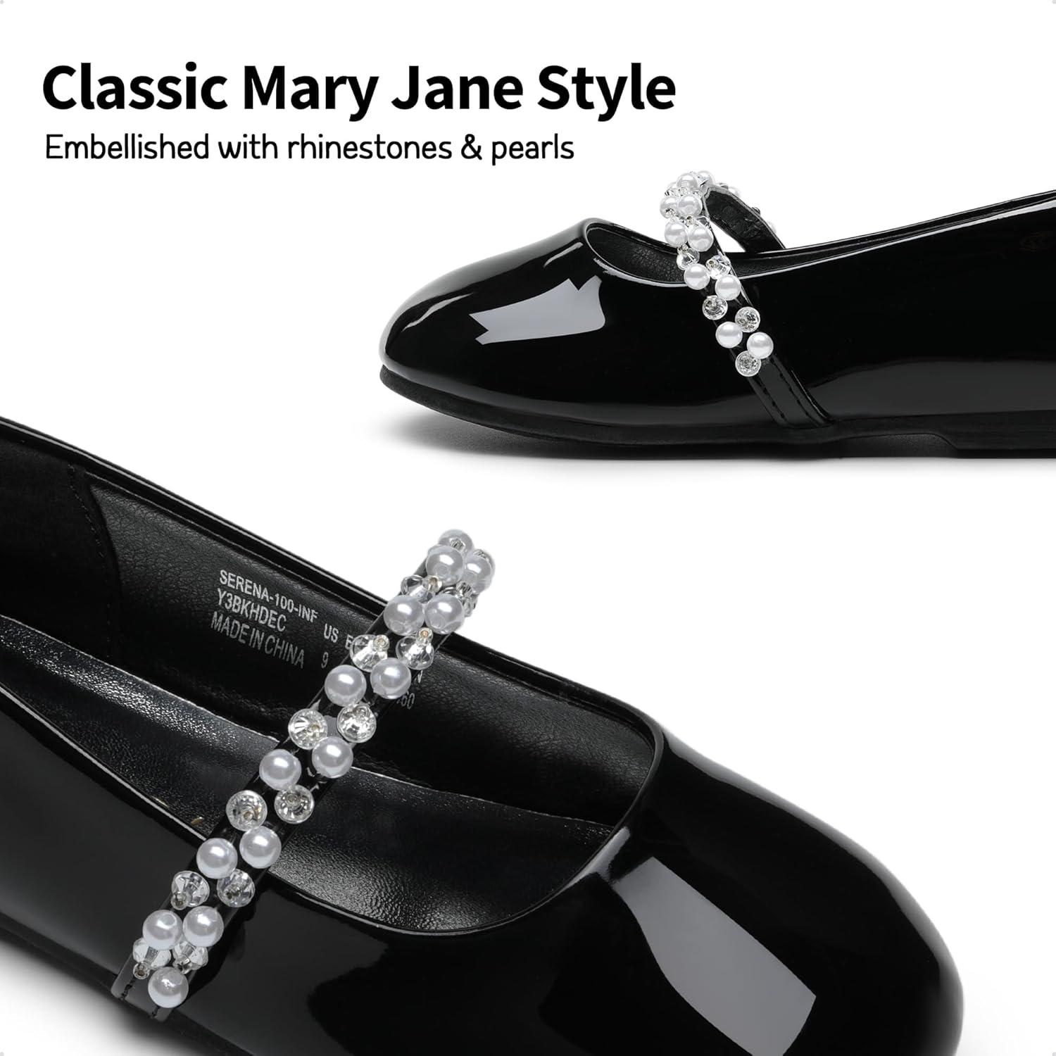 imageDREAM PAIRS Girls Mary Jane Dress Shoes Ballerina Flats for Wedding Party ToddlerLittle KidBig KidBlackPatt