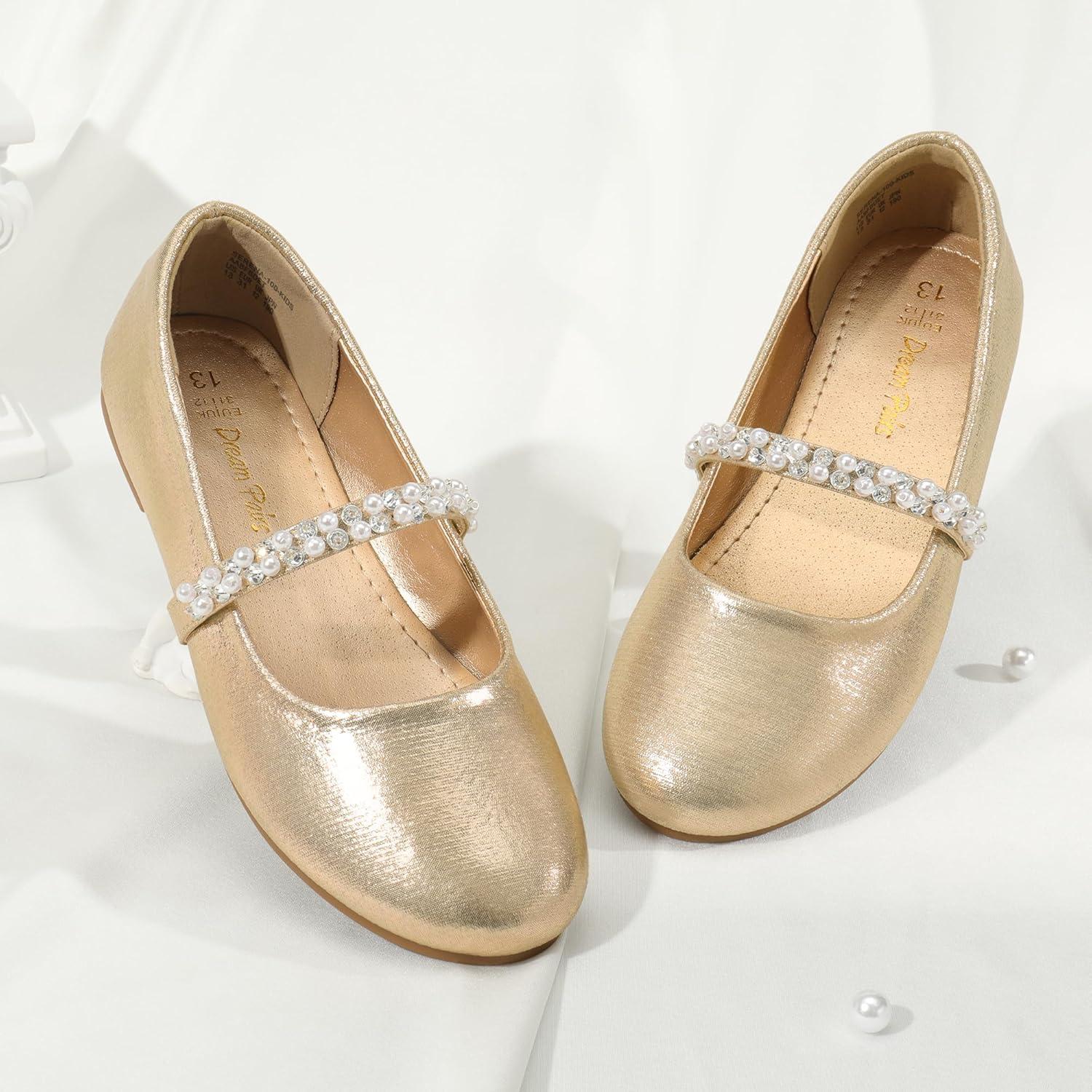 imageDREAM PAIRS Girls Mary Jane Dress Shoes Ballerina Flats for Wedding Party ToddlerLittle KidBig KidGold