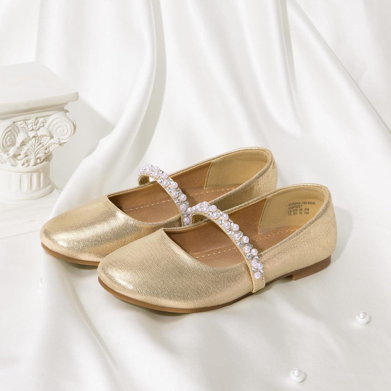 imageDREAM PAIRS Girls Mary Jane Dress Shoes Ballerina Flats for Wedding Party ToddlerLittle KidBig KidGold