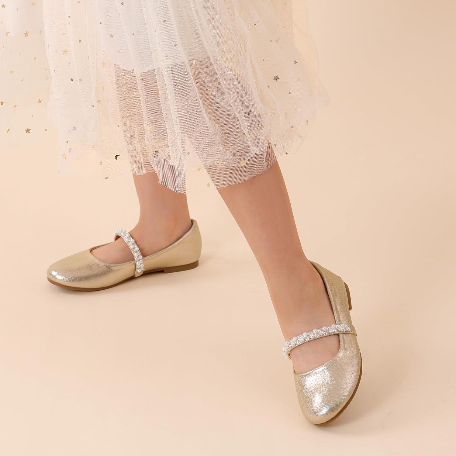 imageDREAM PAIRS Girls Mary Jane Dress Shoes Ballerina Flats for Wedding Party ToddlerLittle KidBig KidGold