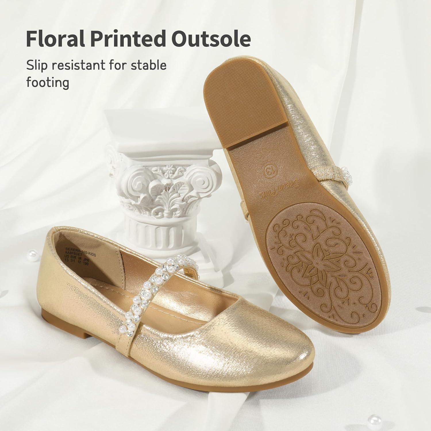 imageDREAM PAIRS Girls Mary Jane Dress Shoes Ballerina Flats for Wedding Party ToddlerLittle KidBig KidGold