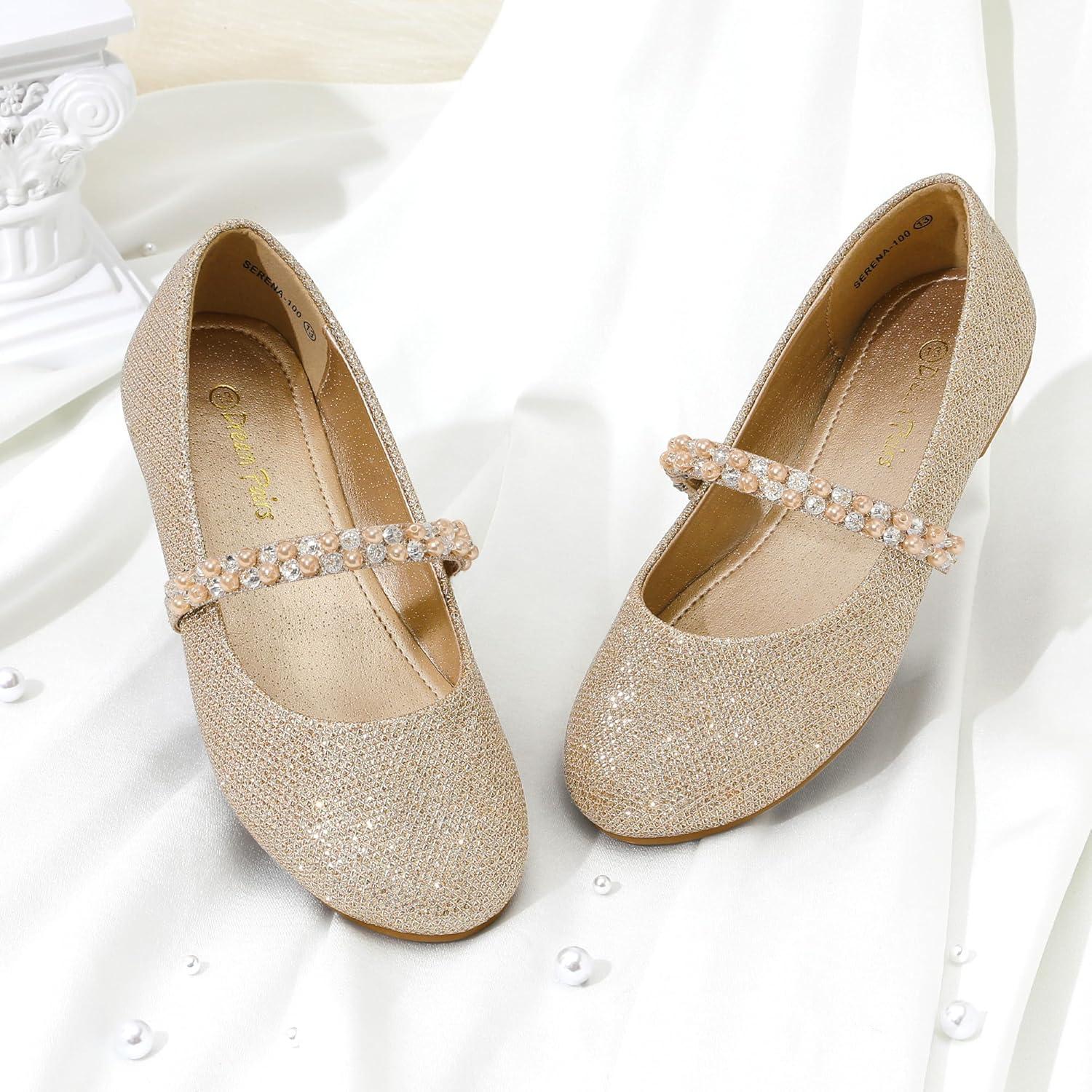 imageDREAM PAIRS Girls Mary Jane Dress Shoes Ballerina Flats for Wedding Party ToddlerLittle KidBig KidGoldGlitter