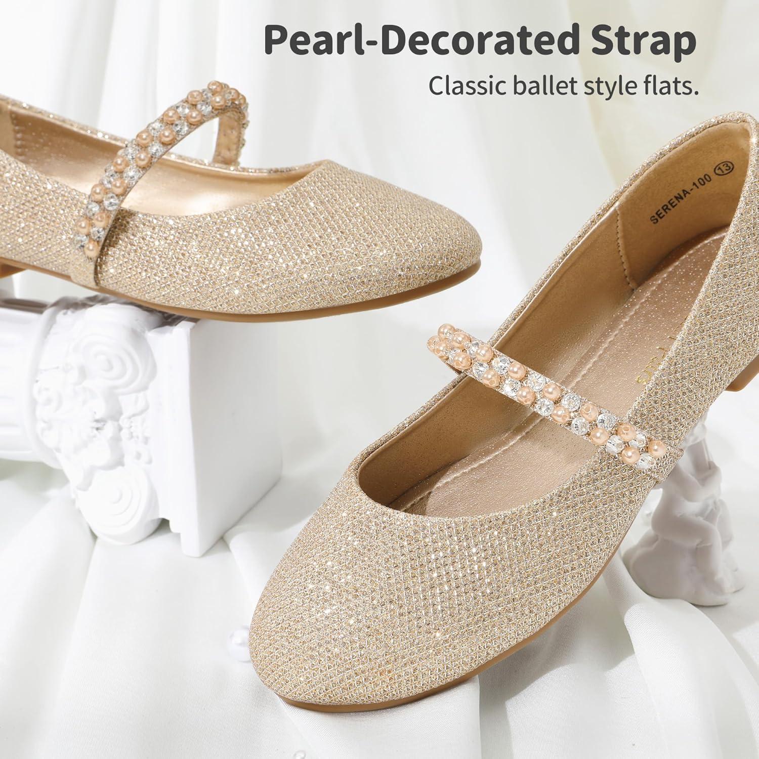 imageDREAM PAIRS Girls Mary Jane Dress Shoes Ballerina Flats for Wedding Party ToddlerLittle KidBig KidGoldGlitter