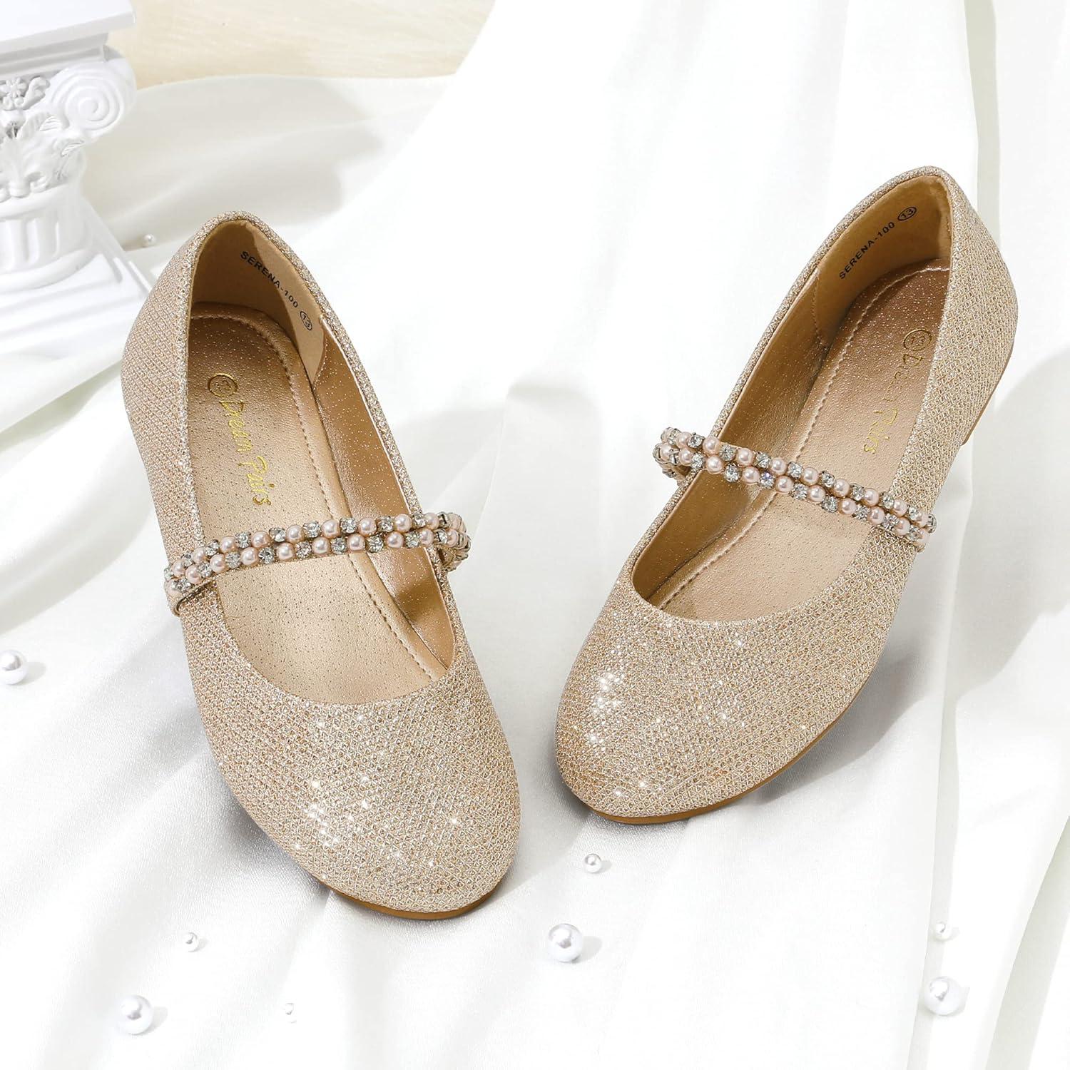 imageDREAM PAIRS Girls Mary Jane Dress Shoes Ballerina Flats for Wedding Party ToddlerLittle KidBig KidGoldGlitter
