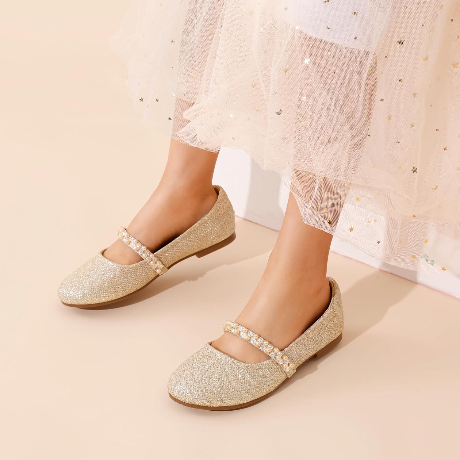 imageDREAM PAIRS Girls Mary Jane Dress Shoes Ballerina Flats for Wedding Party ToddlerLittle KidBig KidGoldGlitter