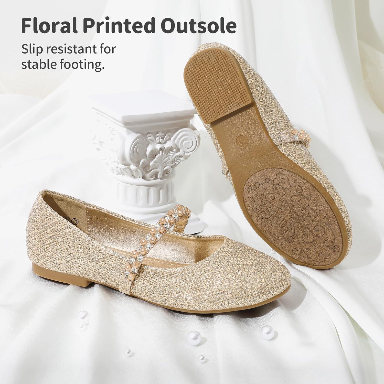 imageDREAM PAIRS Girls Mary Jane Dress Shoes Ballerina Flats for Wedding Party ToddlerLittle KidBig KidGoldGlitter
