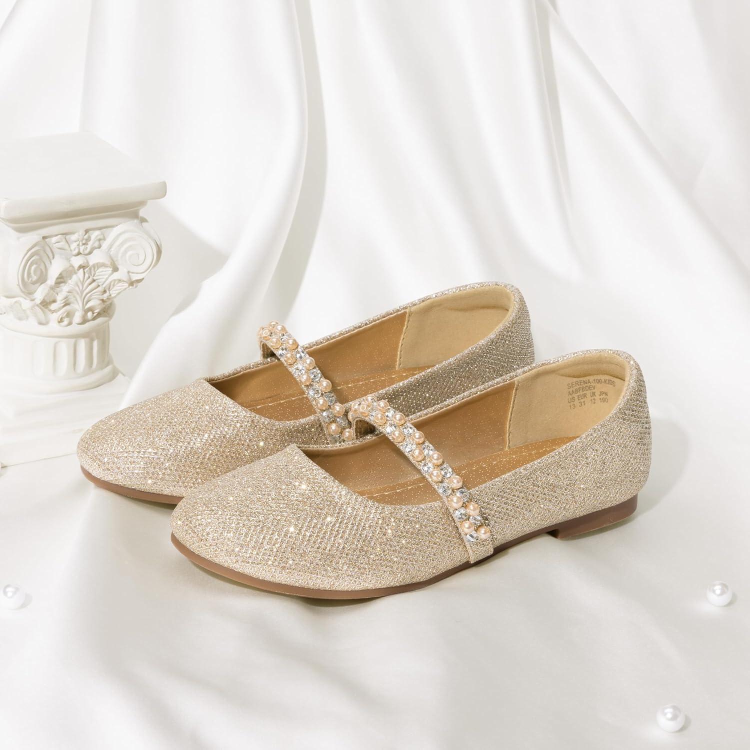 imageDREAM PAIRS Girls Mary Jane Dress Shoes Ballerina Flats for Wedding Party ToddlerLittle KidBig KidGoldGlitter