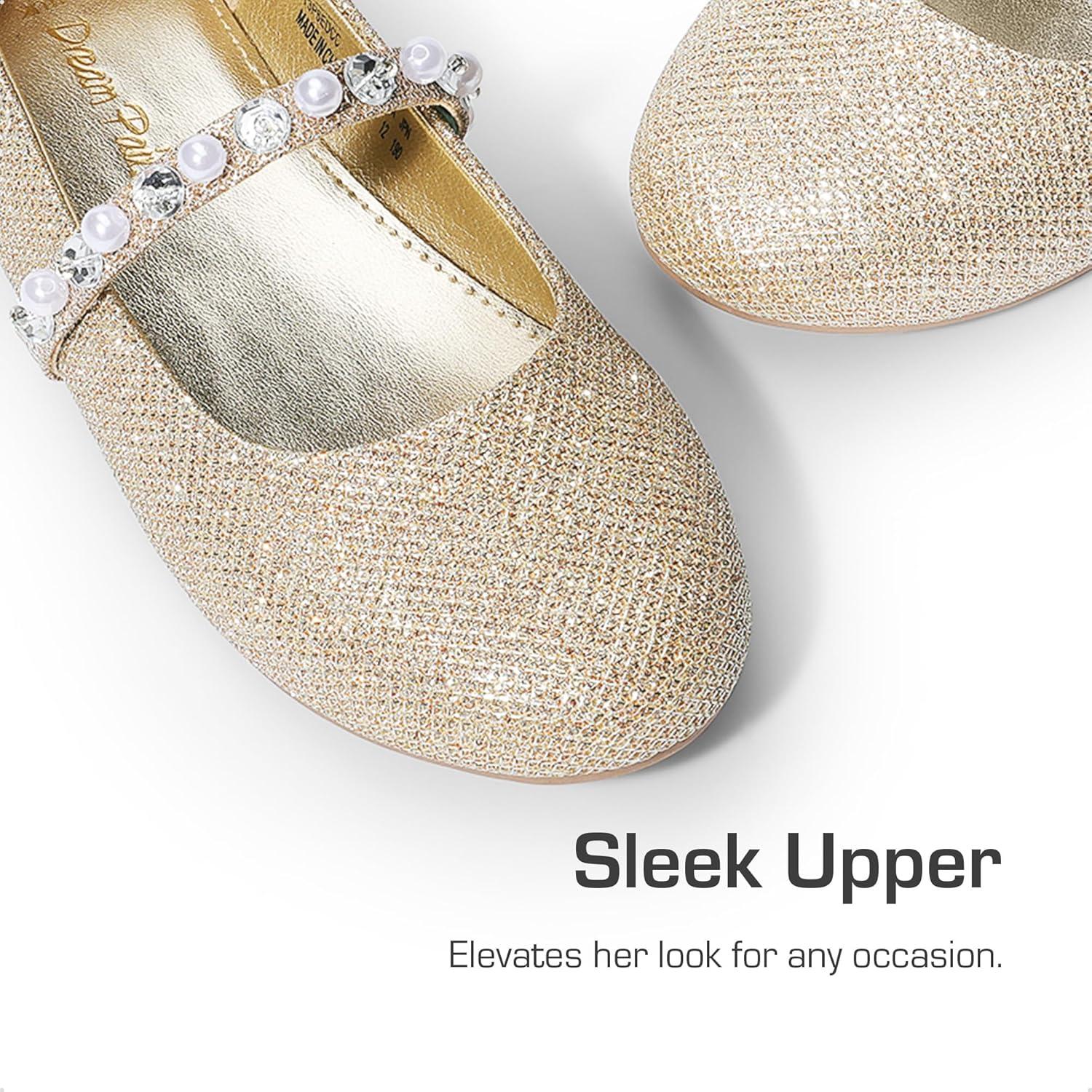 imageDREAM PAIRS Girls Mary Jane Dress Shoes Ballerina Flats for Wedding Party ToddlerLittle KidBig KidGoldGlitter W