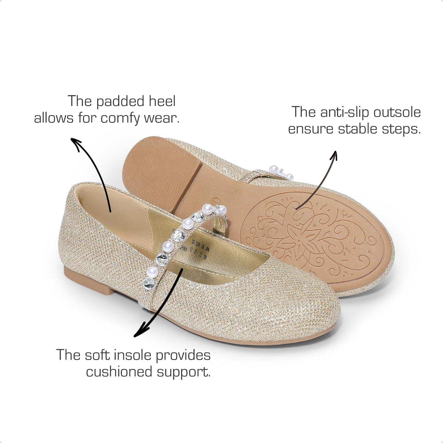 imageDREAM PAIRS Girls Mary Jane Dress Shoes Ballerina Flats for Wedding Party ToddlerLittle KidBig KidGoldGlitter W