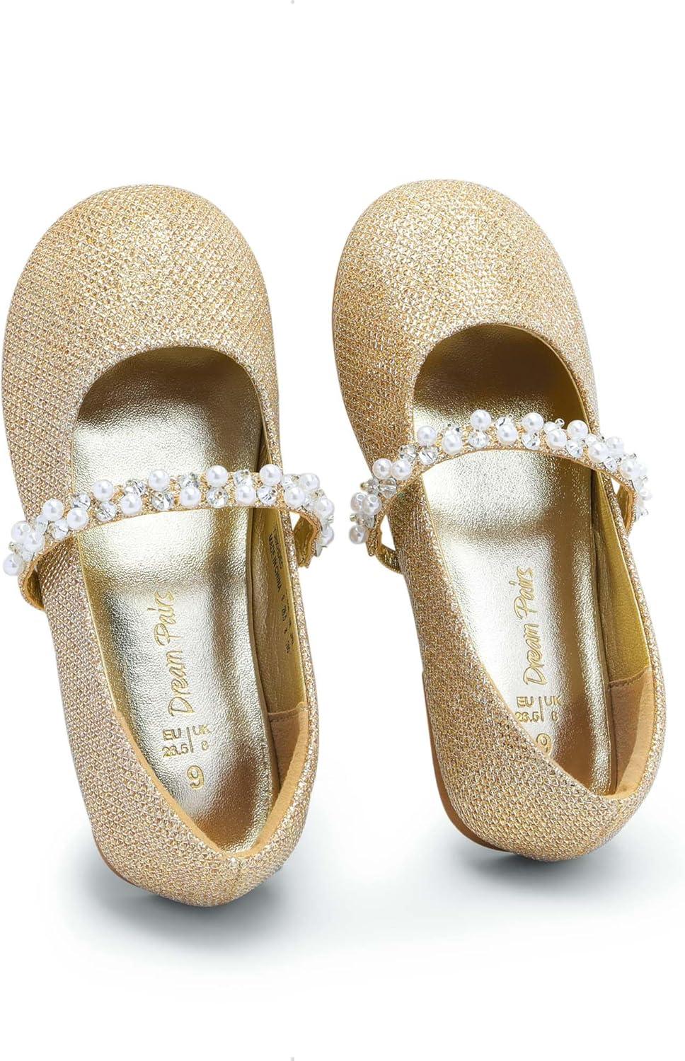 imageDREAM PAIRS Girls Mary Jane Dress Shoes Ballerina Flats for Wedding Party ToddlerLittle KidBig KidGoldGlittert