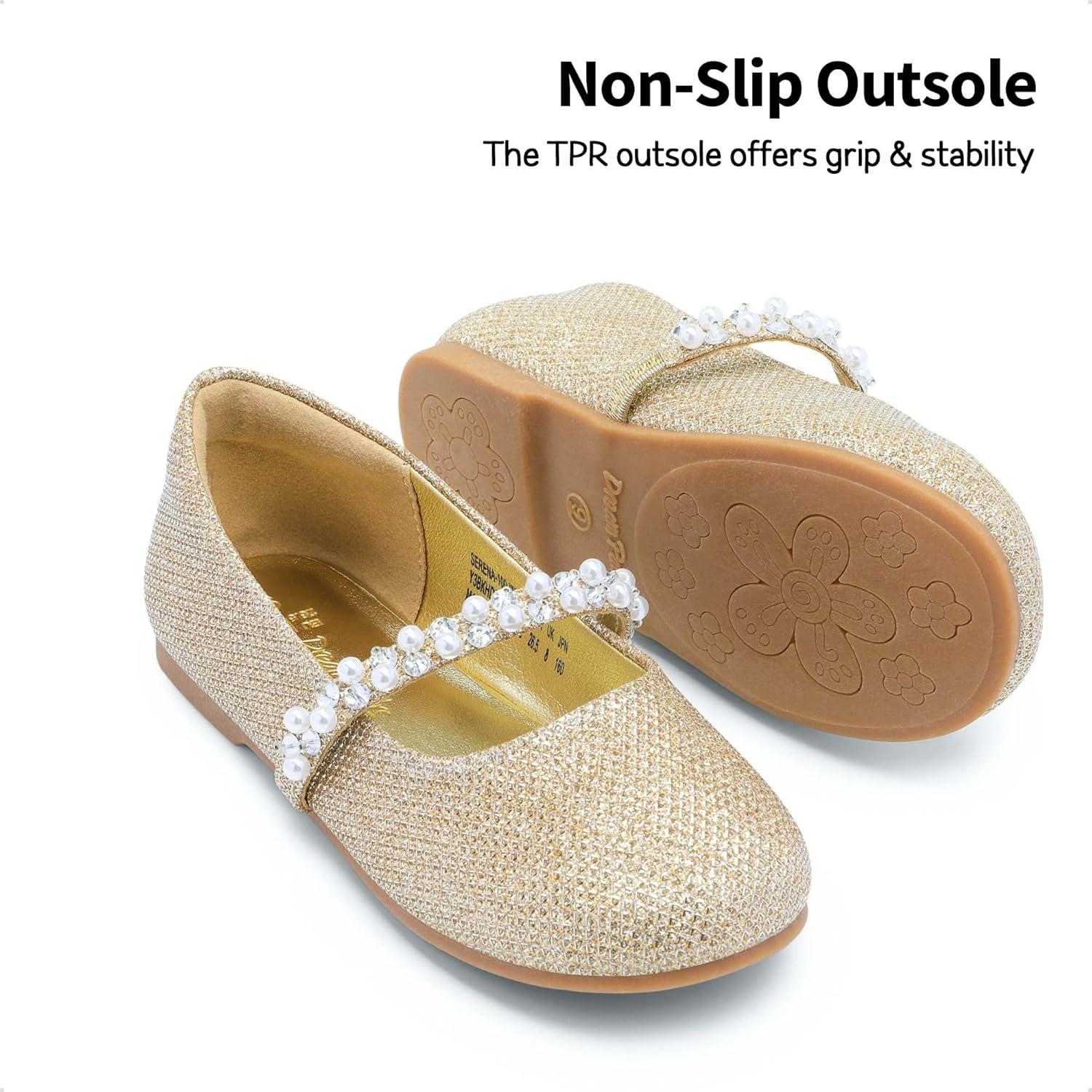 imageDREAM PAIRS Girls Mary Jane Dress Shoes Ballerina Flats for Wedding Party ToddlerLittle KidBig KidGoldGlittert