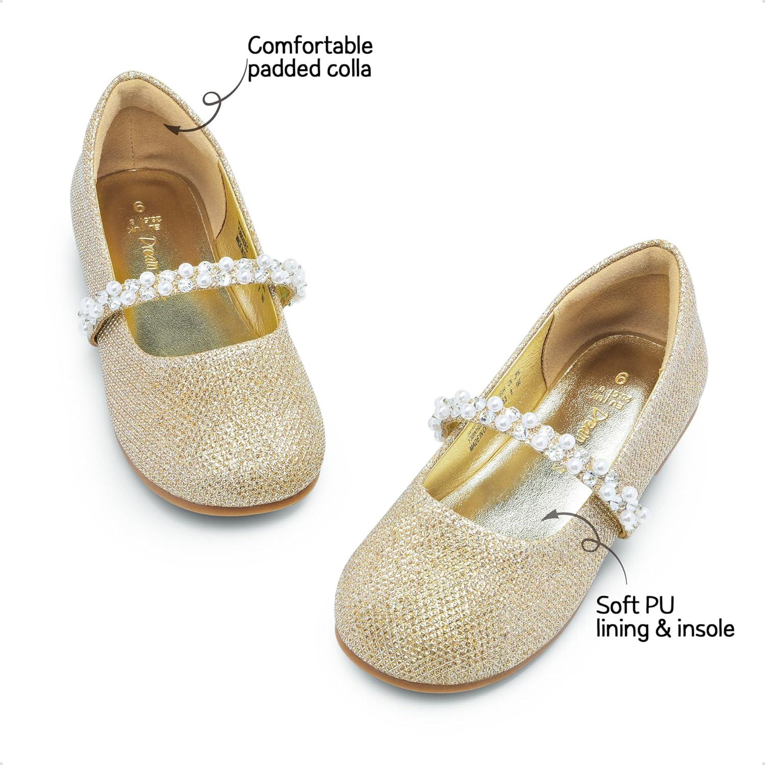 imageDREAM PAIRS Girls Mary Jane Dress Shoes Ballerina Flats for Wedding Party ToddlerLittle KidBig KidGoldGlittert