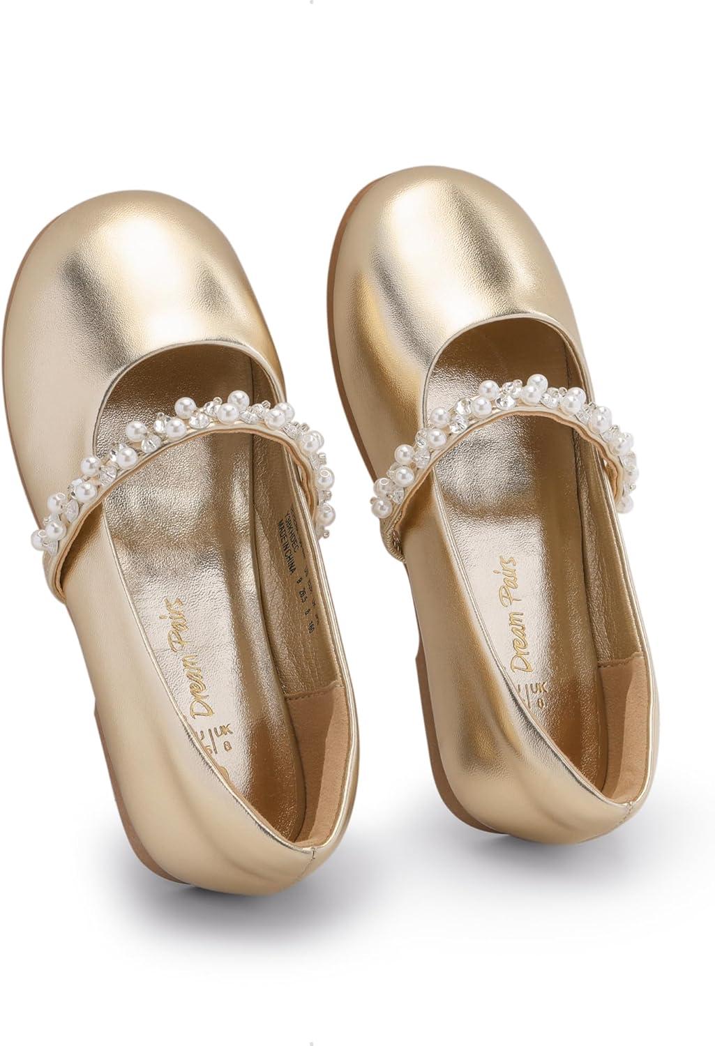 imageDREAM PAIRS Girls Mary Jane Dress Shoes Ballerina Flats for Wedding Party ToddlerLittle KidBig KidGoldt