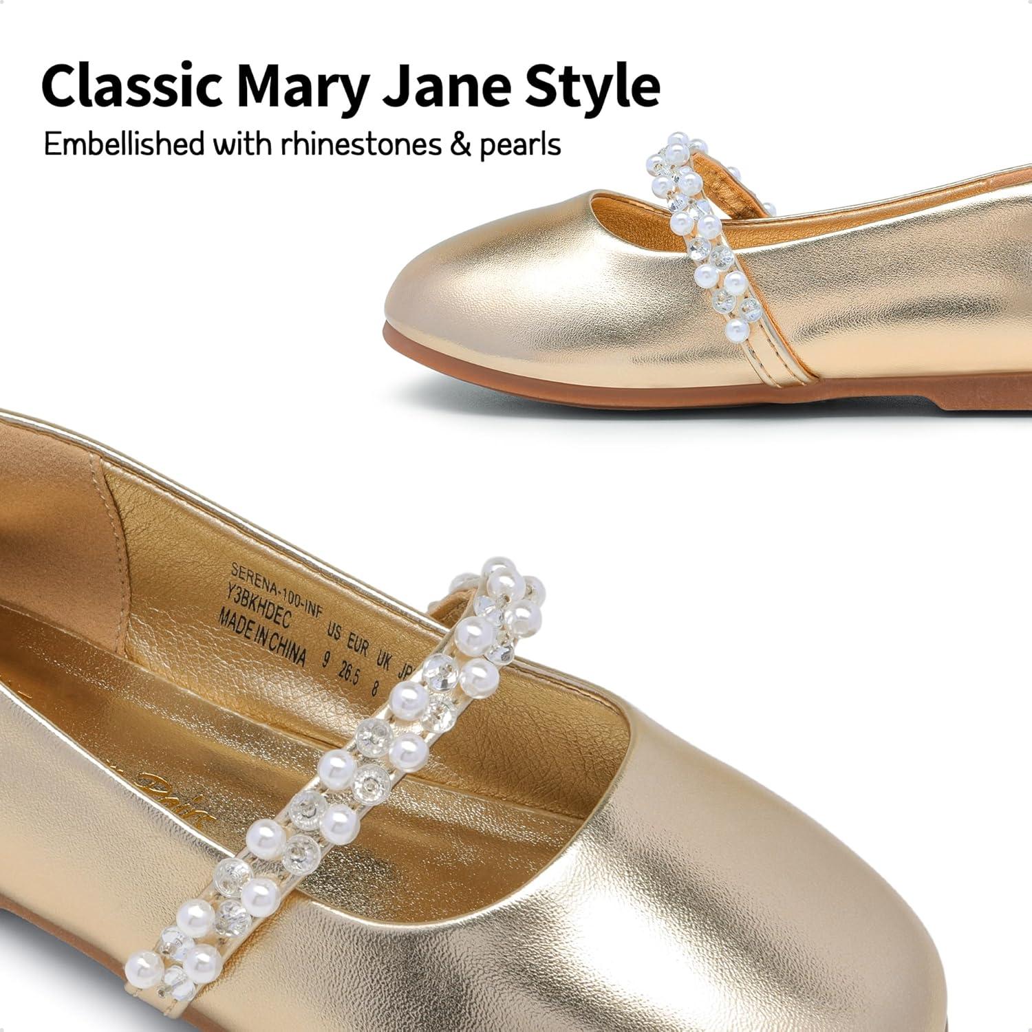 imageDREAM PAIRS Girls Mary Jane Dress Shoes Ballerina Flats for Wedding Party ToddlerLittle KidBig KidGoldt