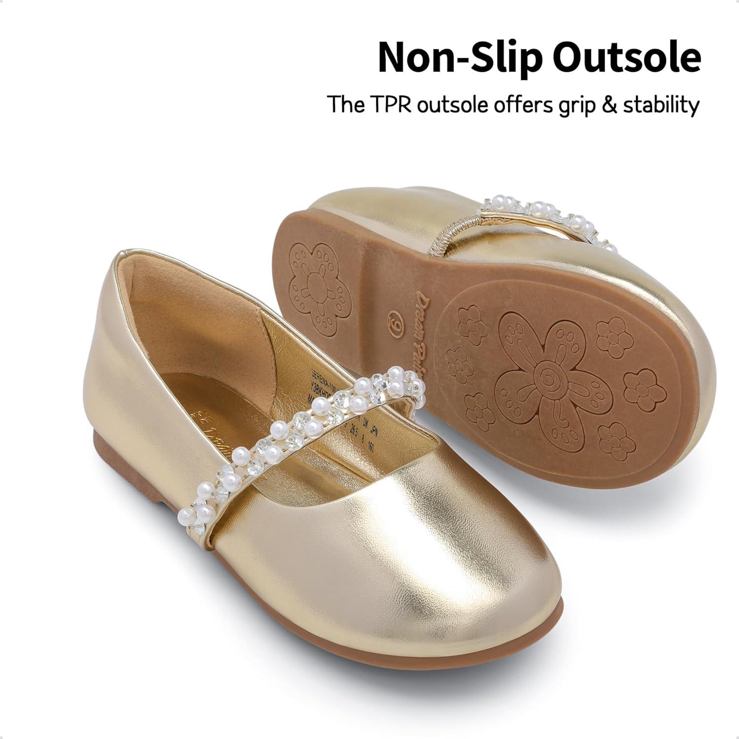 imageDREAM PAIRS Girls Mary Jane Dress Shoes Ballerina Flats for Wedding Party ToddlerLittle KidBig KidGoldt
