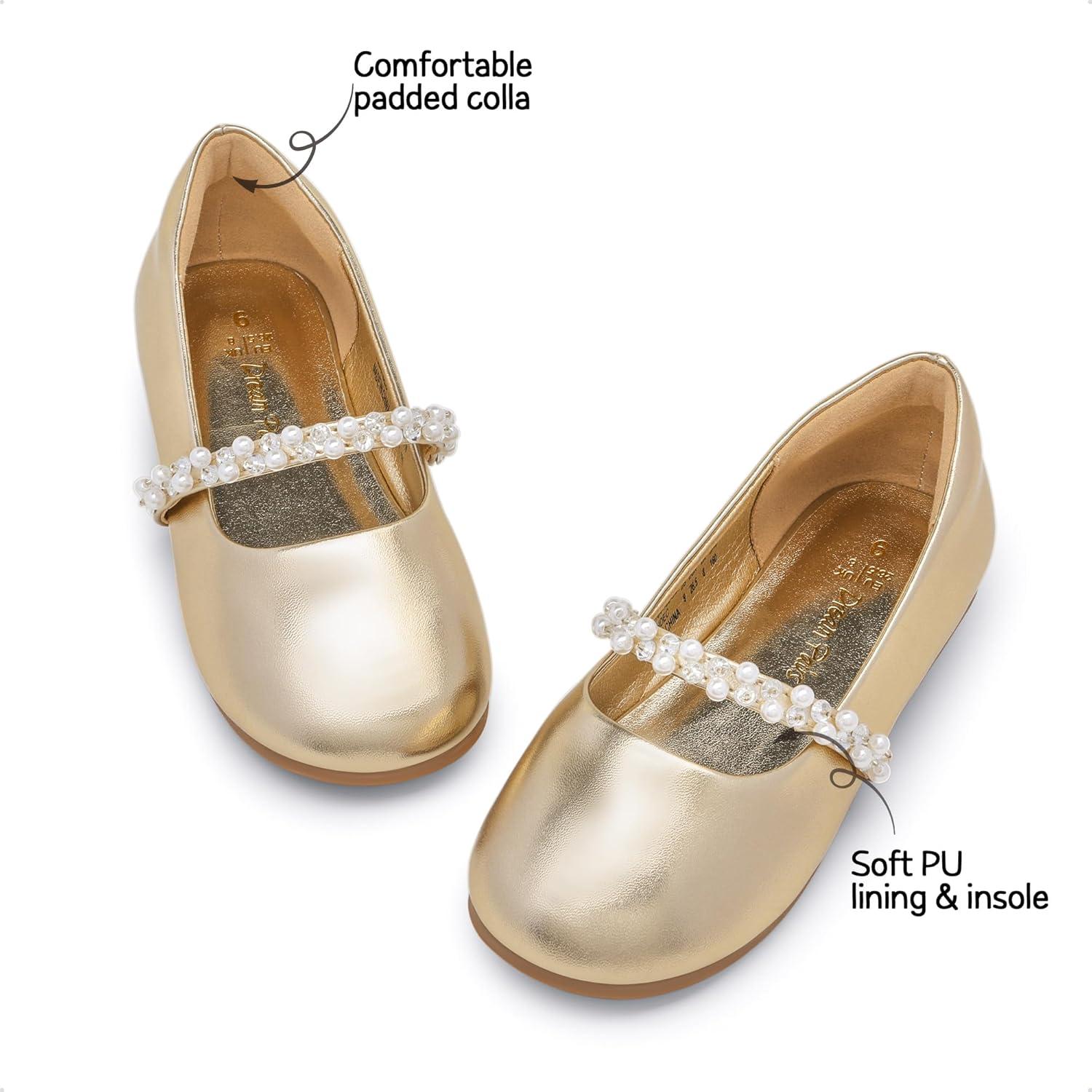 imageDREAM PAIRS Girls Mary Jane Dress Shoes Ballerina Flats for Wedding Party ToddlerLittle KidBig KidGoldt