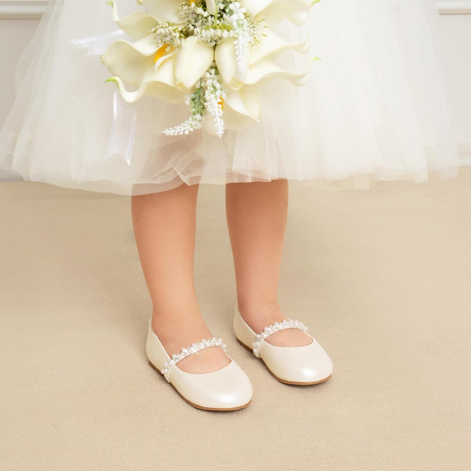 imageDREAM PAIRS Girls Mary Jane Dress Shoes Ballerina Flats for Wedding Party ToddlerLittle KidBig KidIvoryt