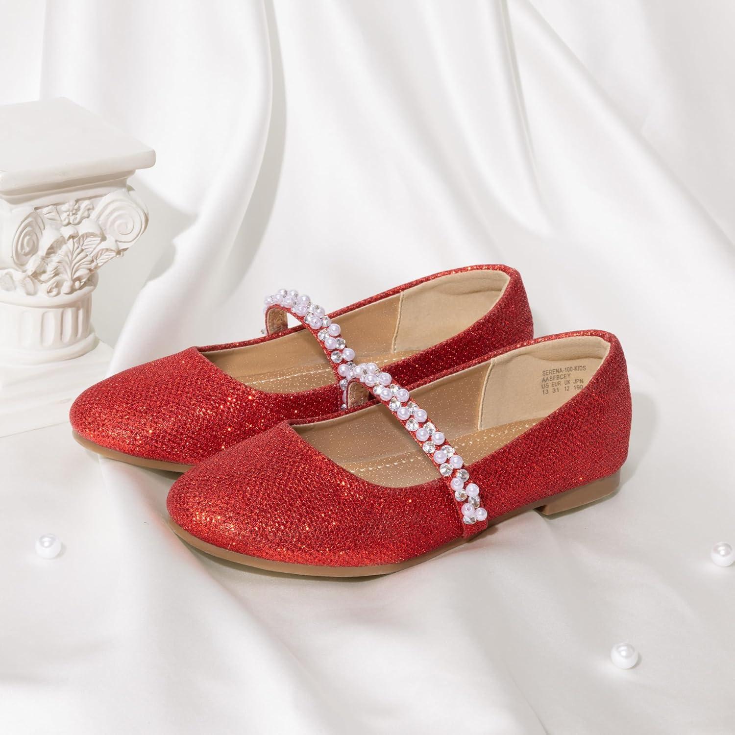 imageDREAM PAIRS Girls Mary Jane Dress Shoes Ballerina Flats for Wedding Party ToddlerLittle KidBig KidRedGlitter