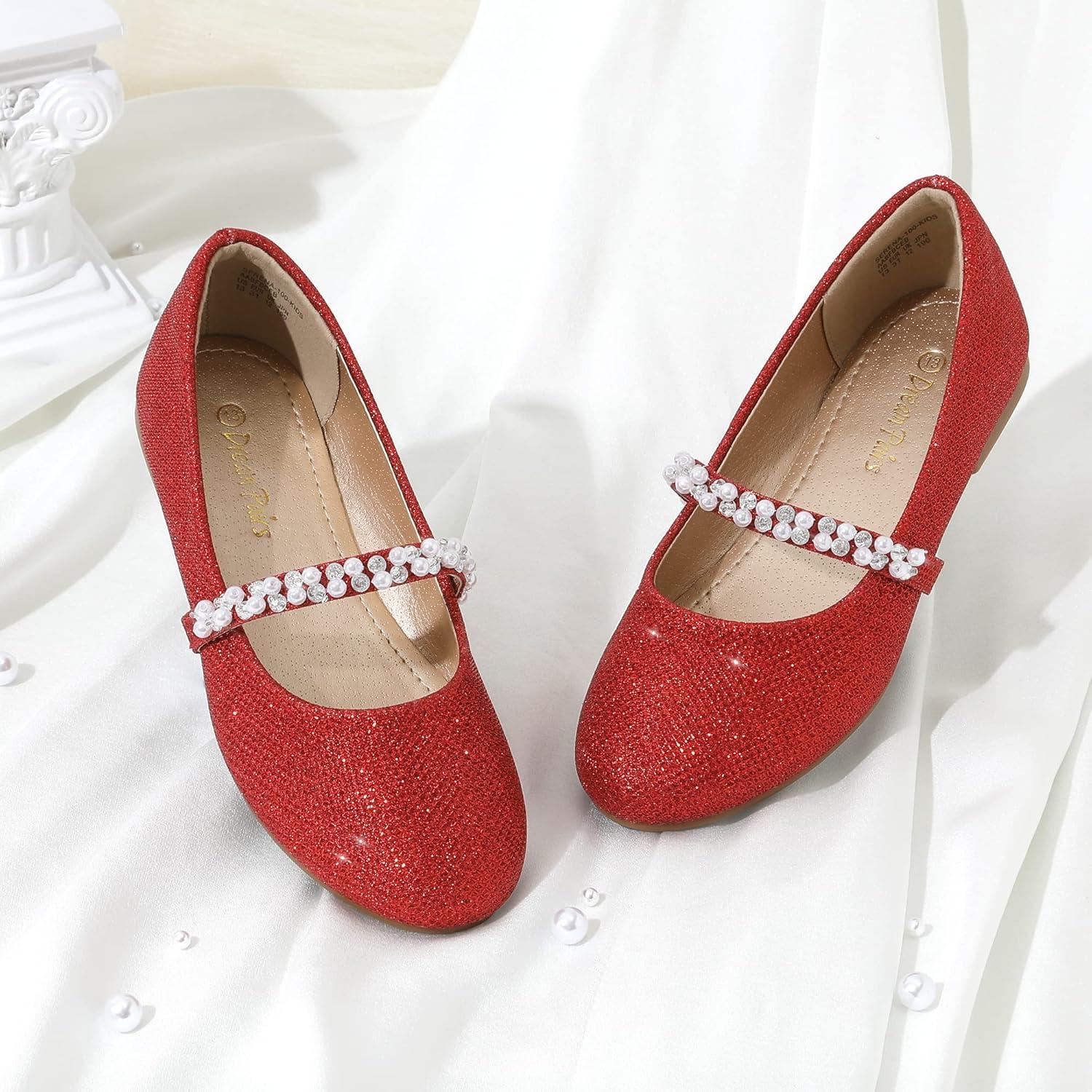 imageDREAM PAIRS Girls Mary Jane Dress Shoes Ballerina Flats for Wedding Party ToddlerLittle KidBig KidRedGlitter