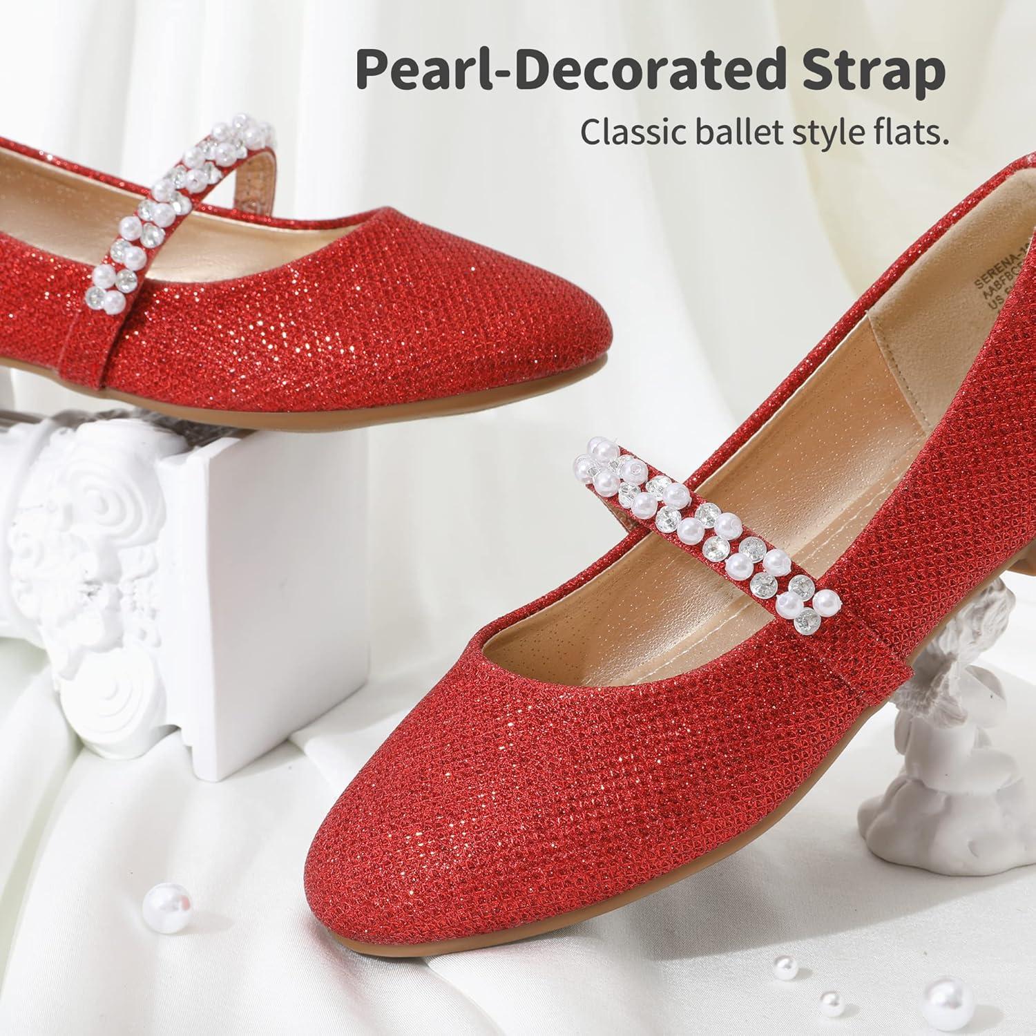 imageDREAM PAIRS Girls Mary Jane Dress Shoes Ballerina Flats for Wedding Party ToddlerLittle KidBig KidRedGlitter